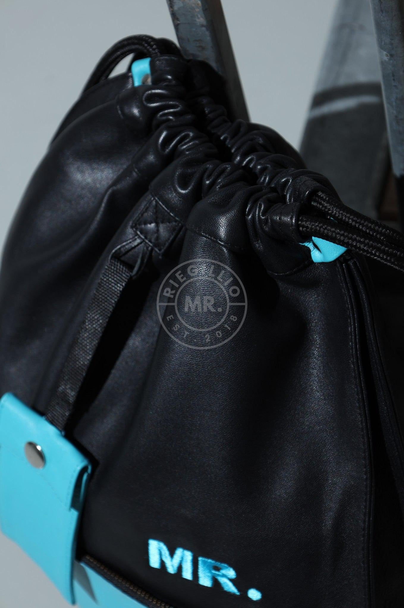 Leather Backpack Black - Light Blue Touch at MR. Riegillio