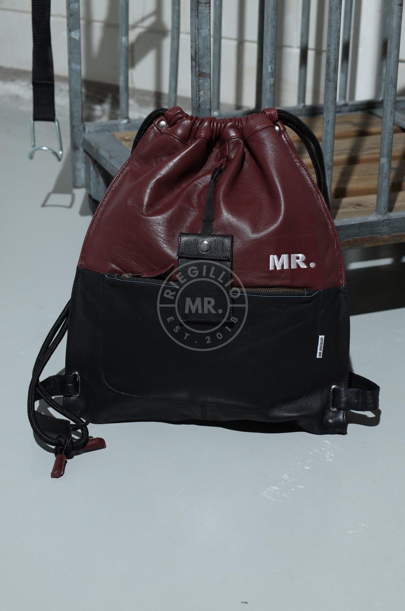 Leather Backpack Black - Burgundy-at MR. Riegillio