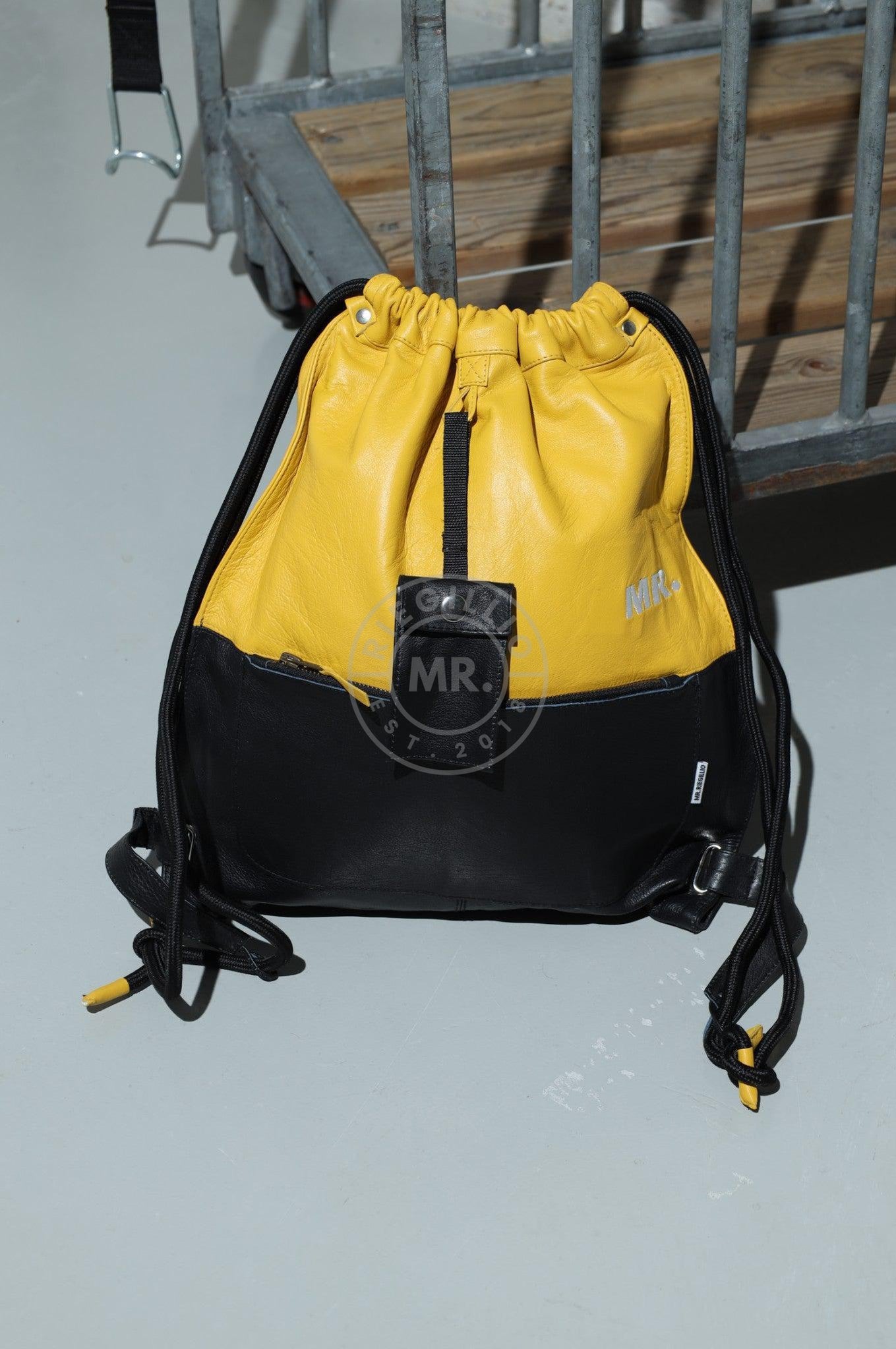 Leather Backpack Black - Yellow at MR. Riegillio