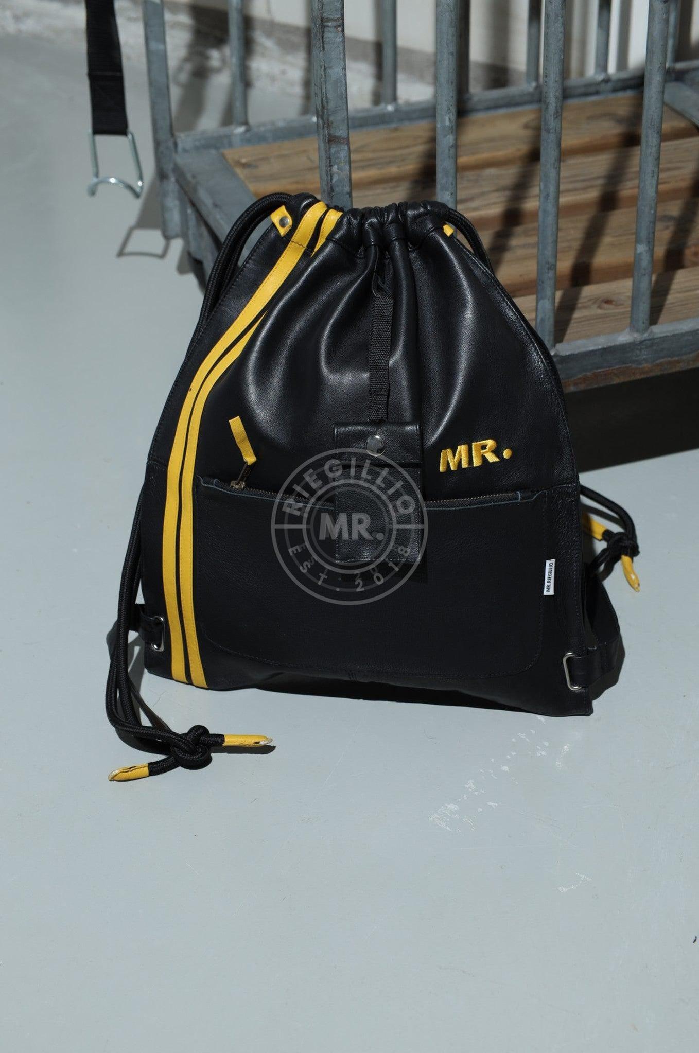 Leather Backpack Black - Yellow Stripes at MR. Riegillio