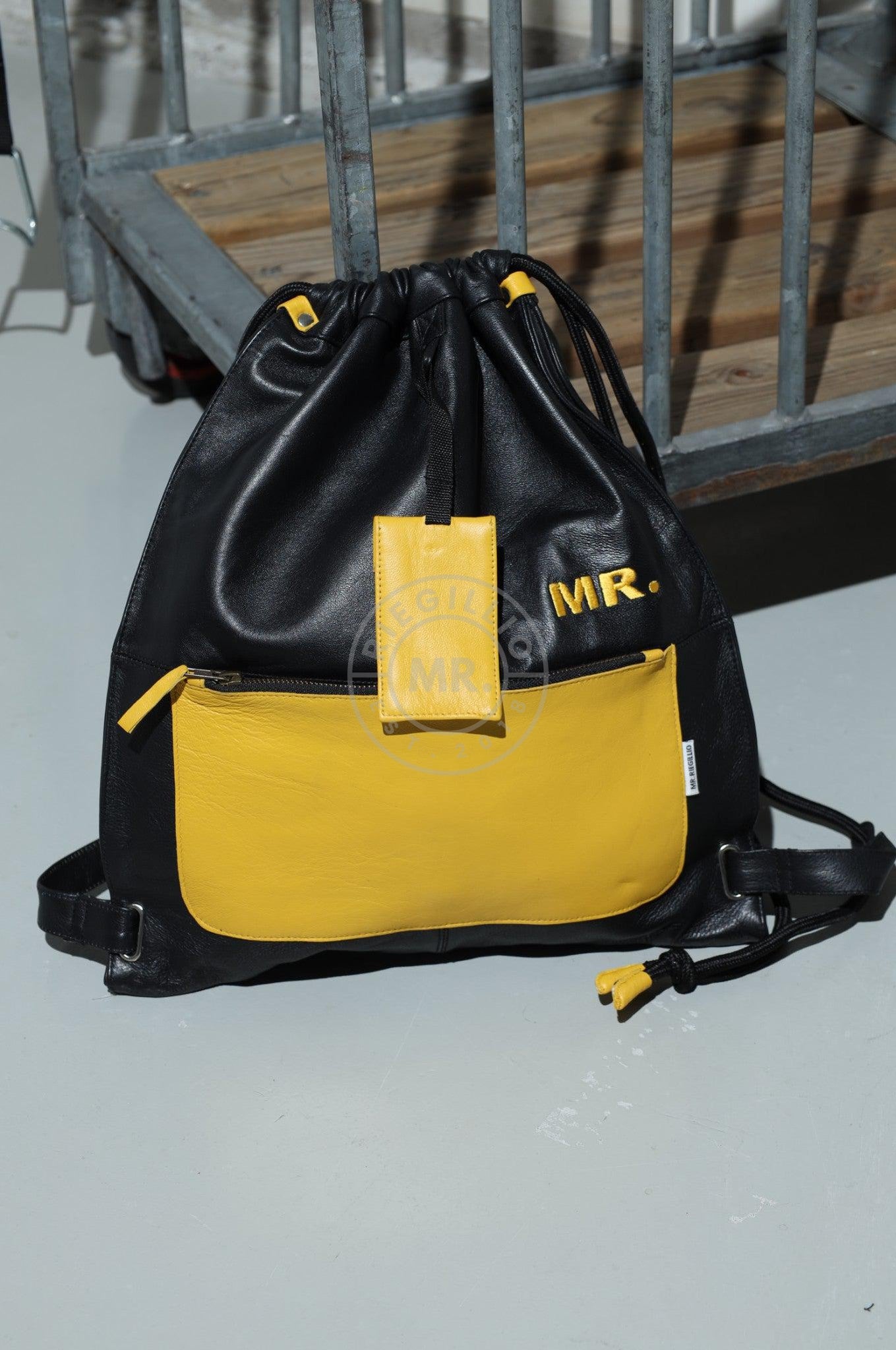 Leather Backpack Black - Yellow Touch-at MR. Riegillio