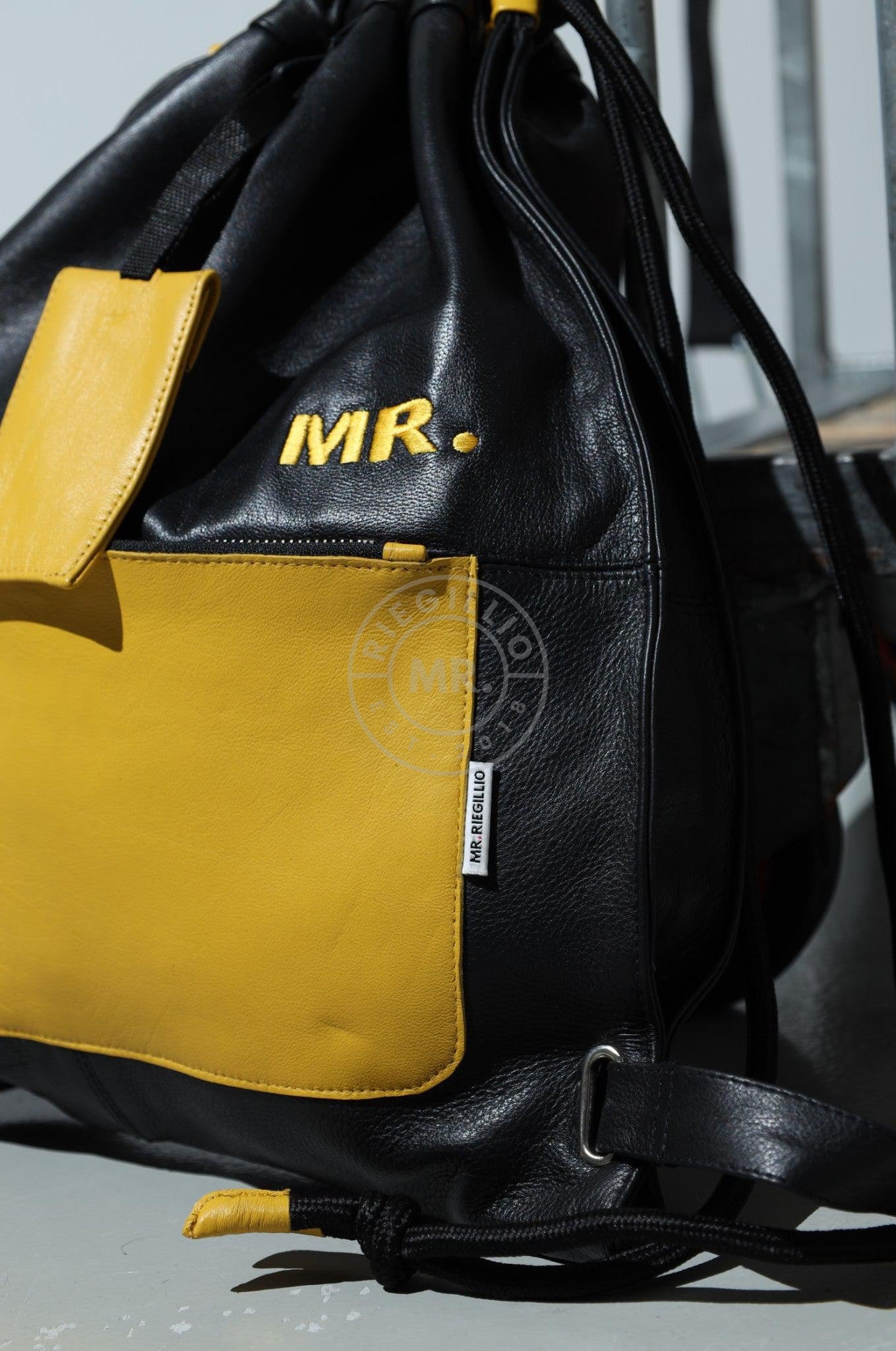 Leather Backpack Black - Yellow Touch-at MR. Riegillio