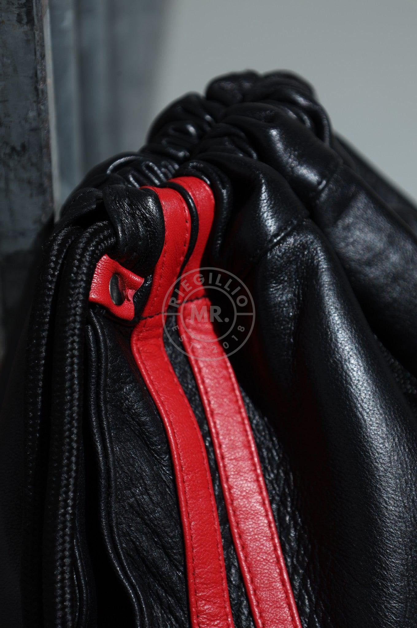 Leather Backpack Black - Red Stripes-at MR. Riegillio