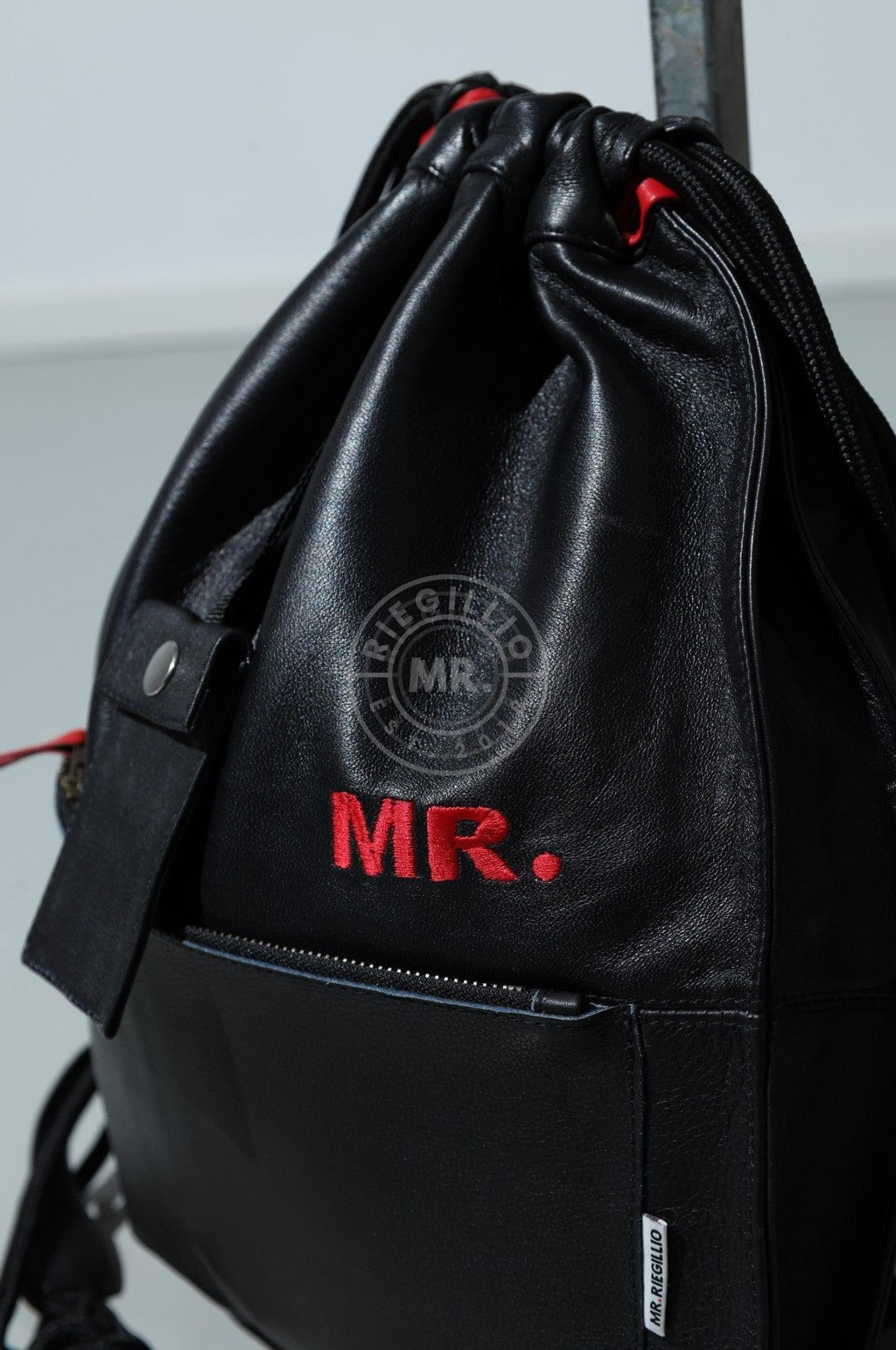 Leather Backpack Black - Red Stripes at MR. Riegillio