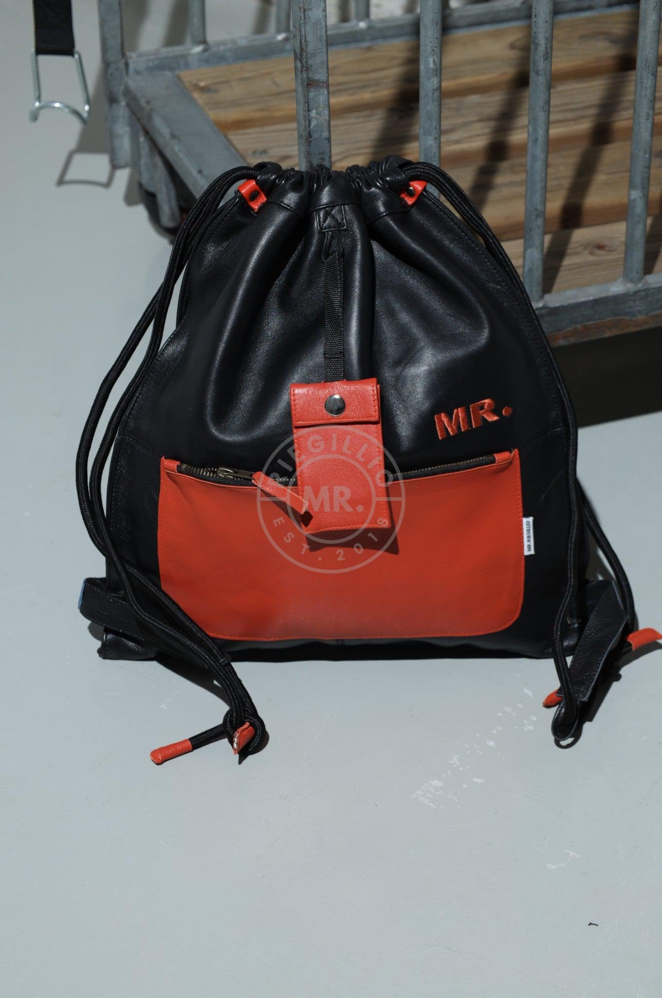 Leather Backpack Black - Orange Touch at MR. Riegillio