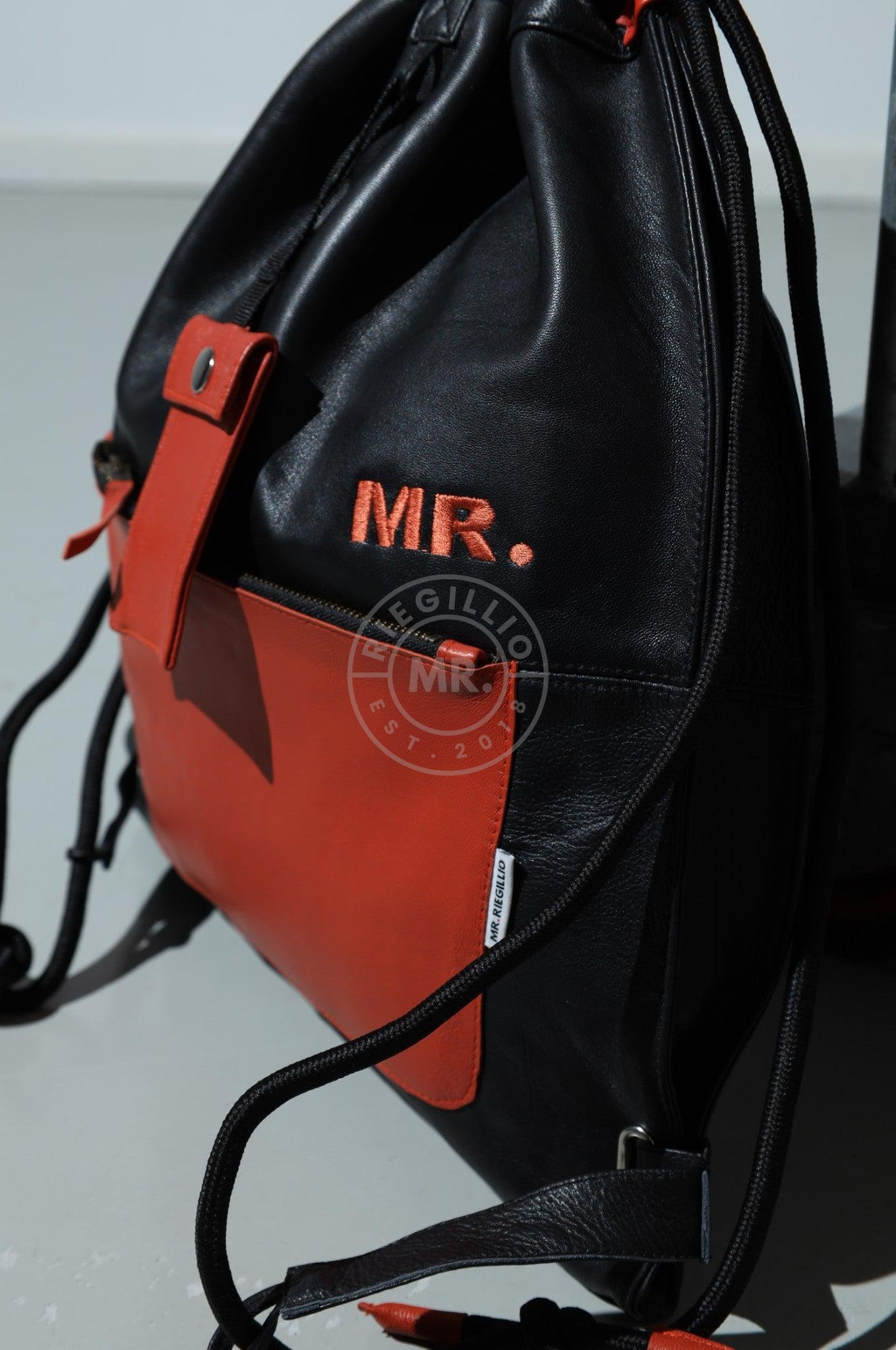 Leather Backpack Black - Orange Touch-at MR. Riegillio