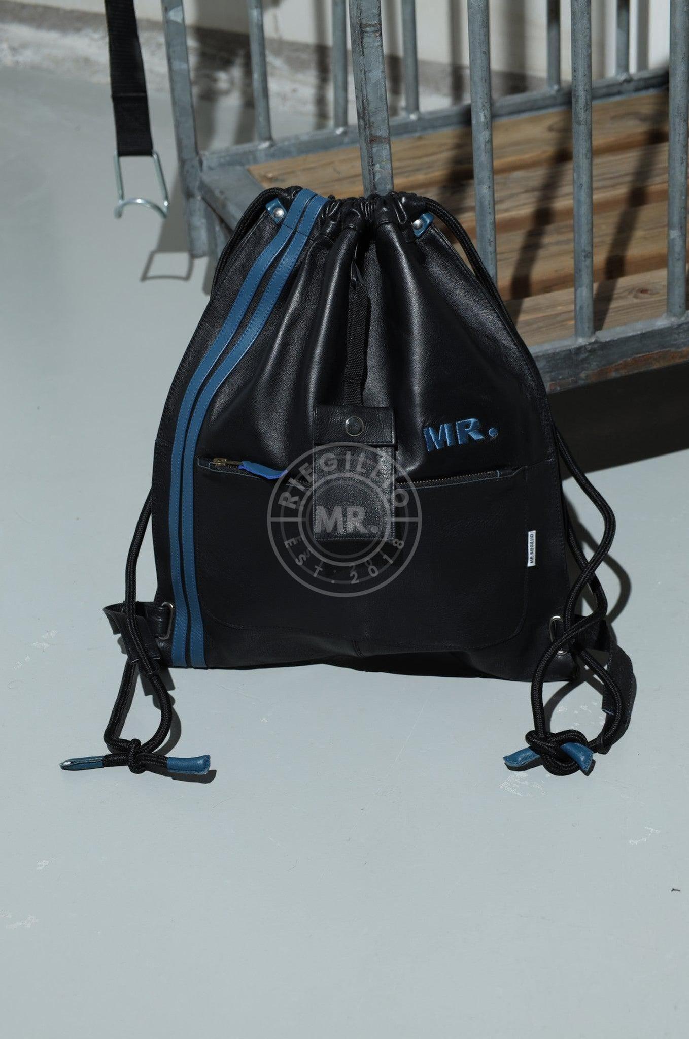 Leather Backpack Black - Blue Stripes at MR. Riegillio