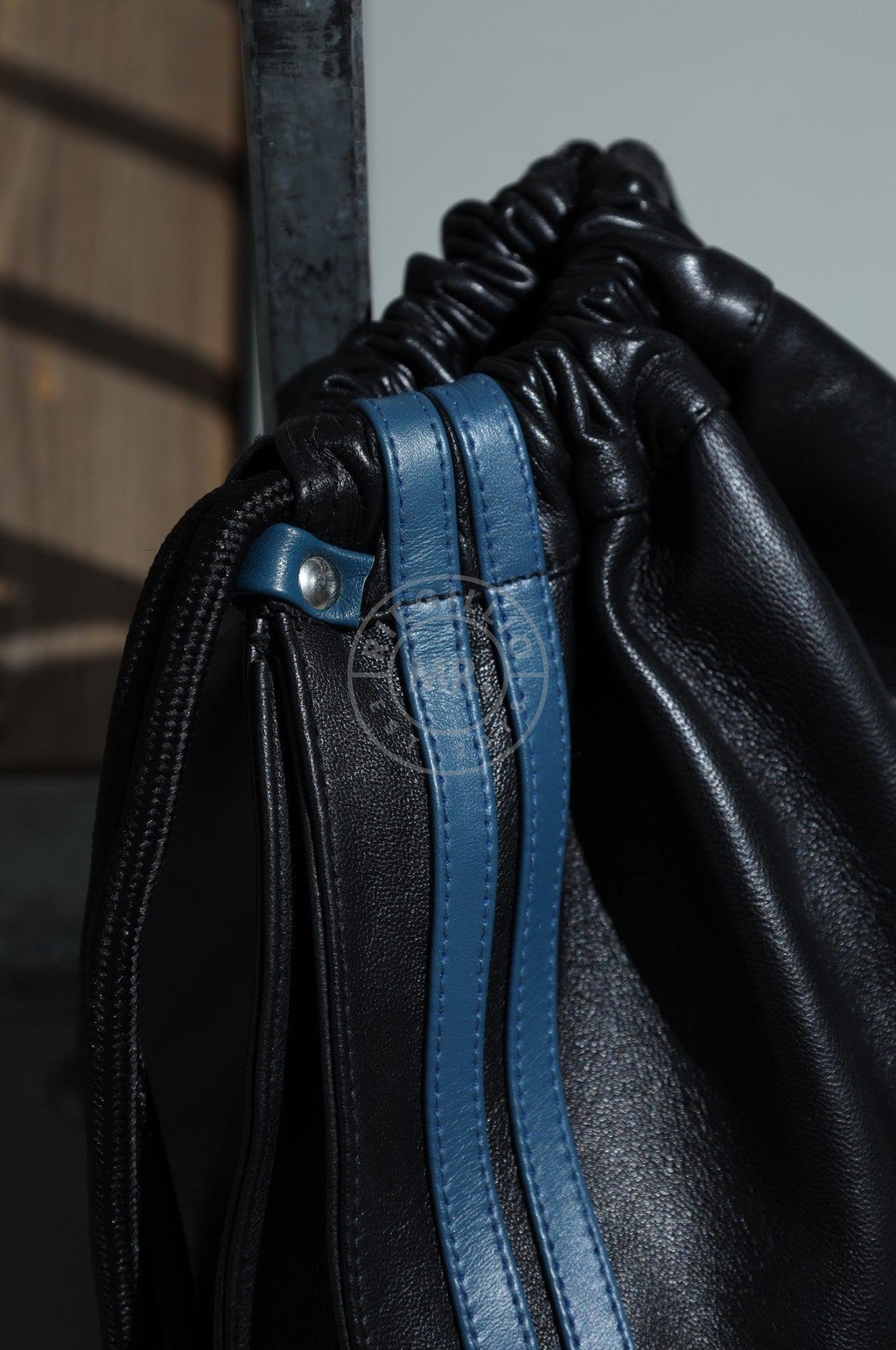 Leather Backpack Black - Blue Stripes-at MR. Riegillio