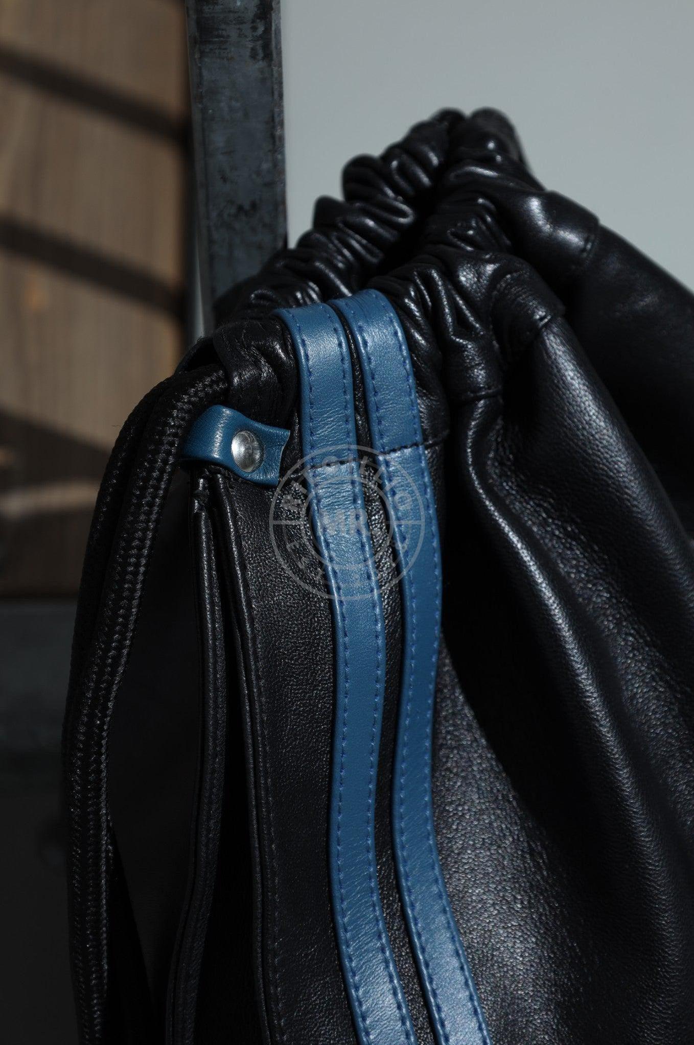 Leather Backpack Black - Blue Stripes at MR. Riegillio