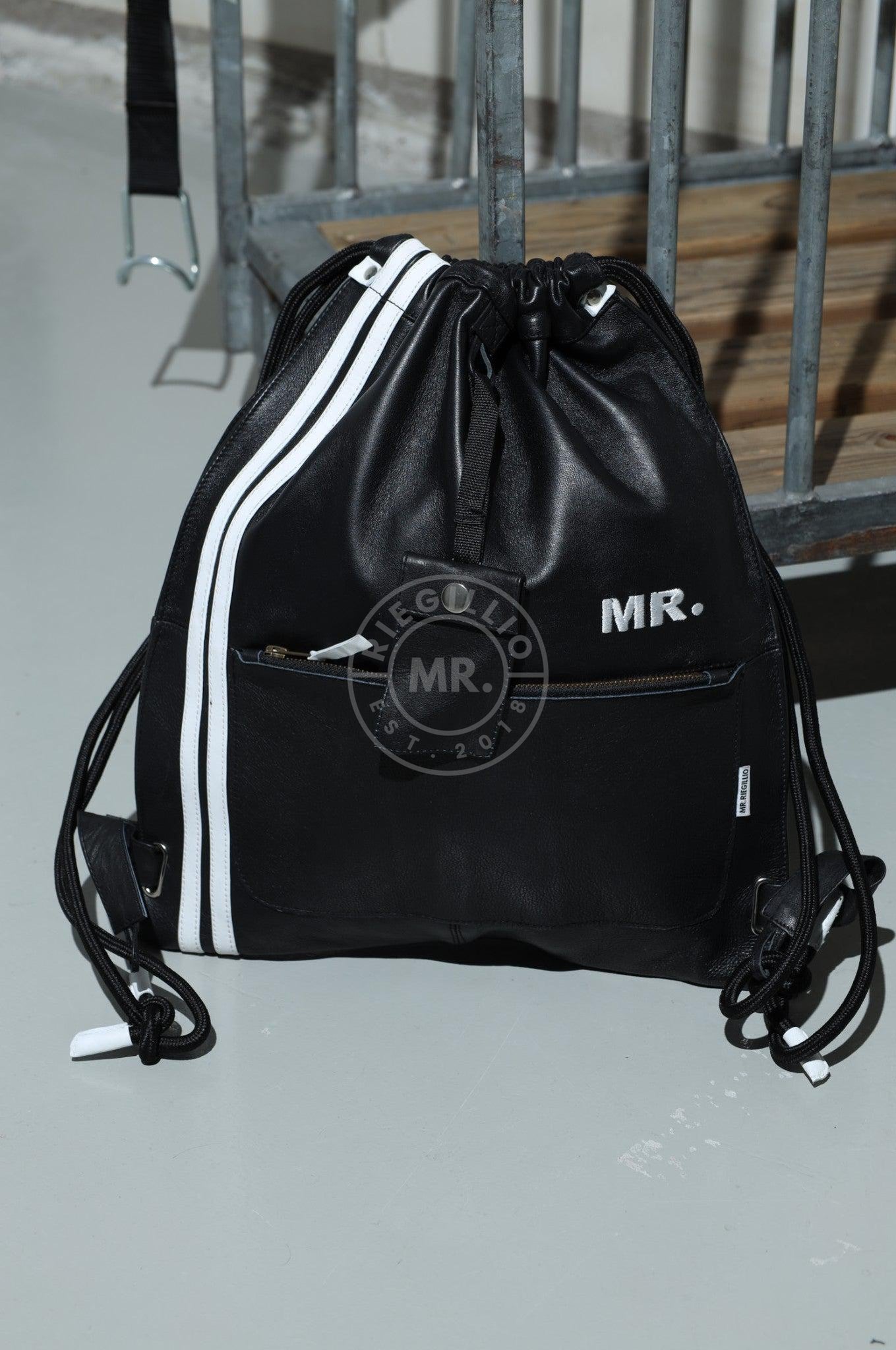 Leather Backpack Black - White Stripes-at MR. Riegillio