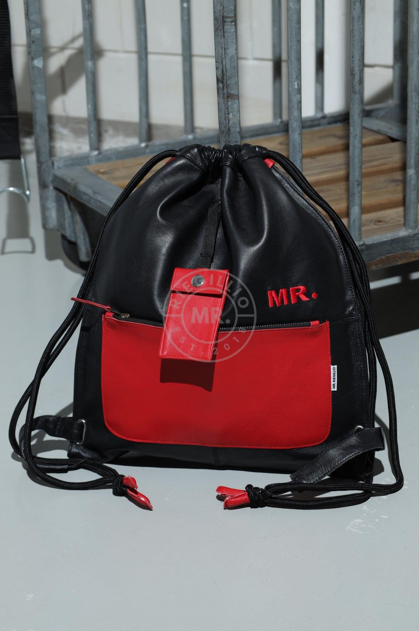 Leather Backpack Black - Red Touch at MR. Riegillio