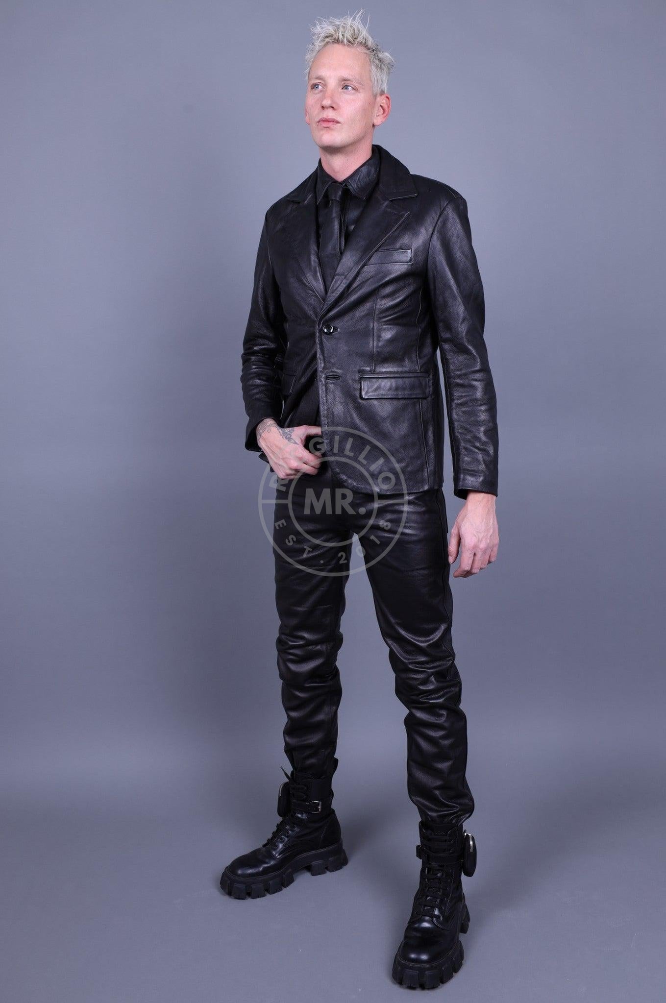 Black Leather 5 Pocket Pants at MR. Riegillio