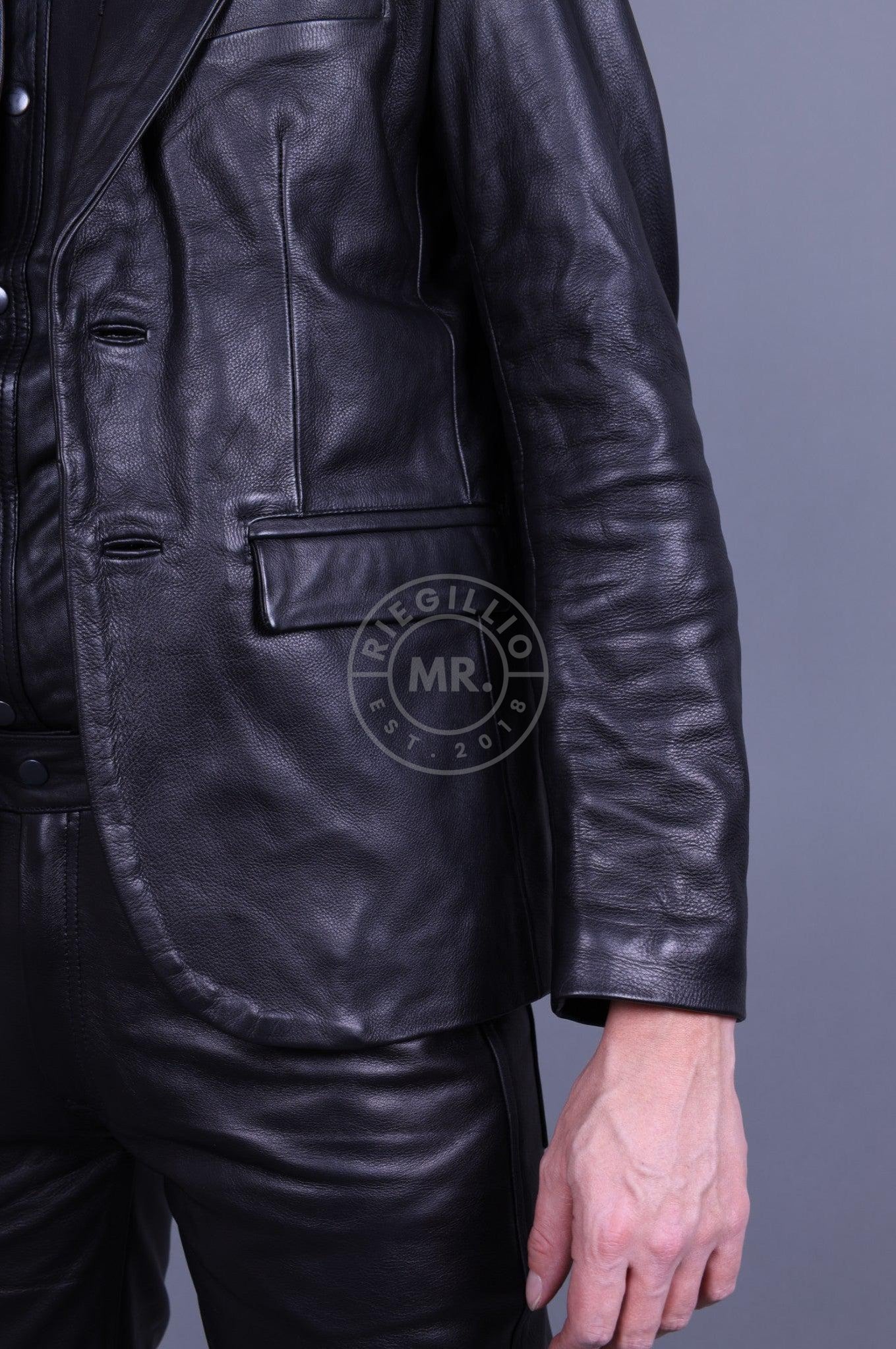 Black Leather Blazer at MR. Riegillio