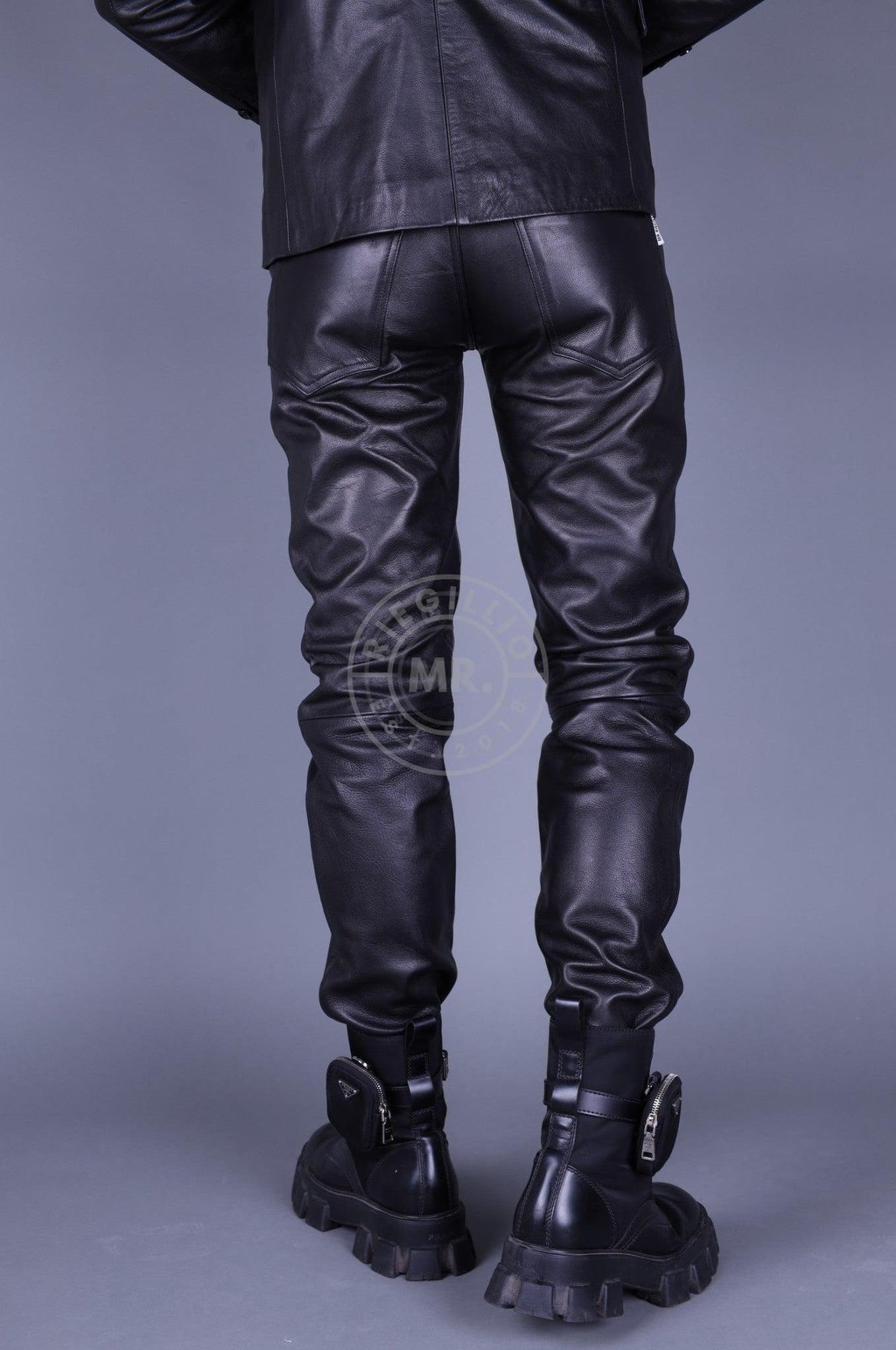Black Leather 5 Pocket Pants at MR. Riegillio