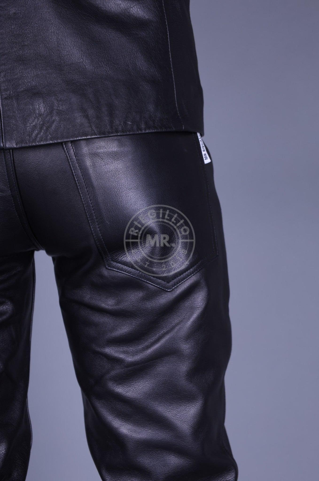 Black Leather 5 Pocket Pants at MR. Riegillio