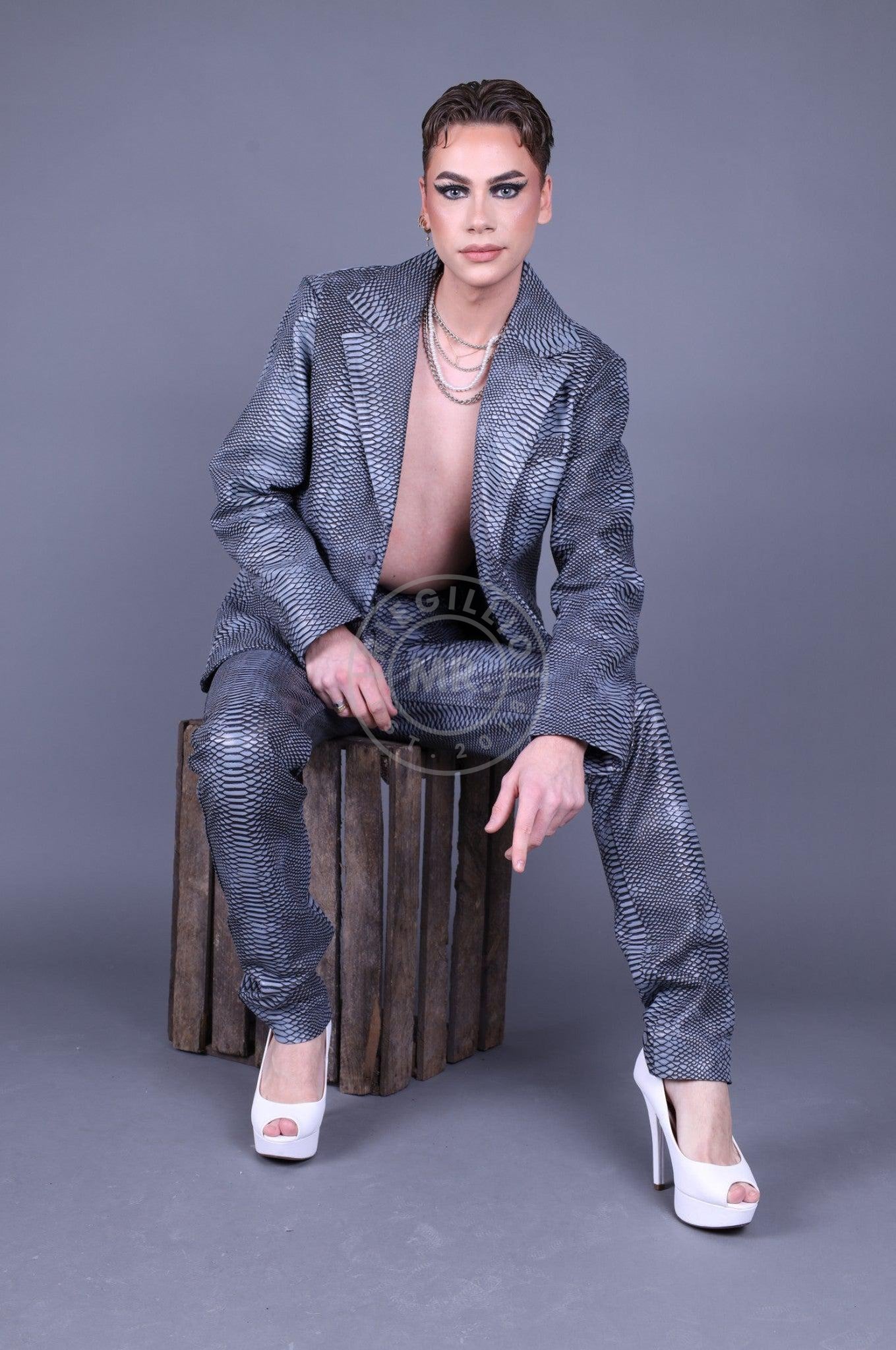 Grey Leather Snake Pants-at MR. Riegillio