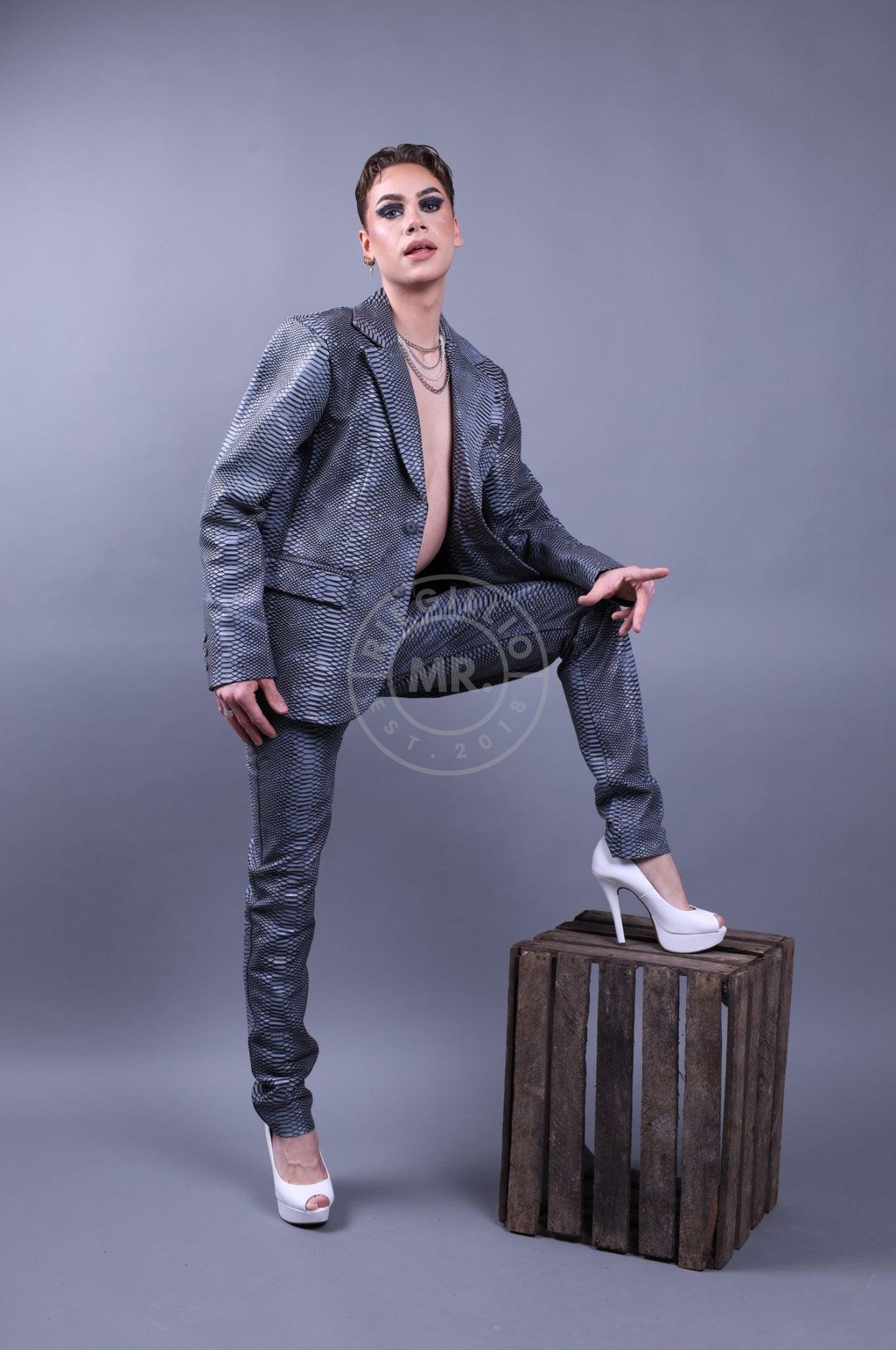 Grey Leather Snake Pants at MR. Riegillio