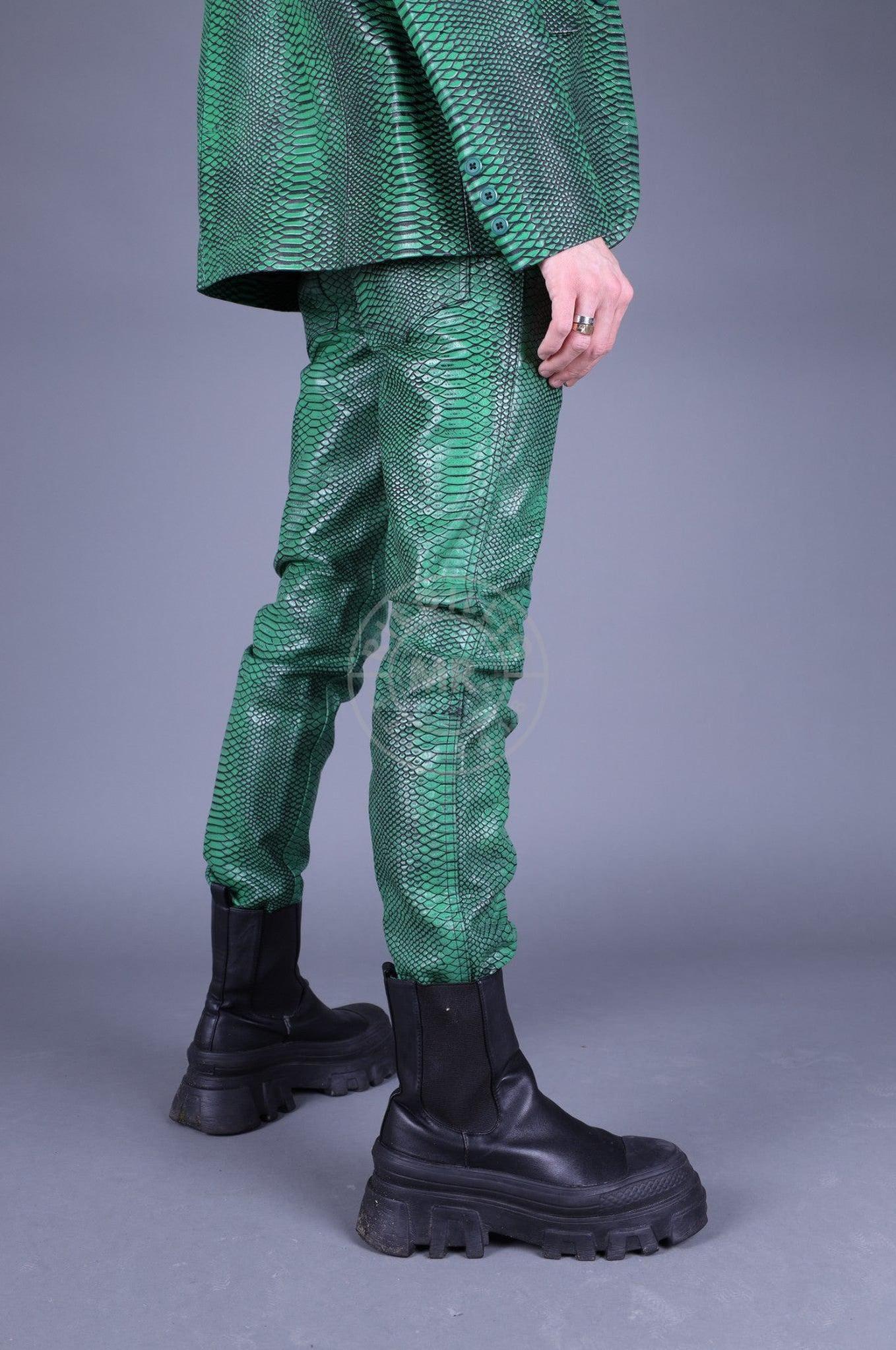 Green Leather Snake Pants at MR. Riegillio