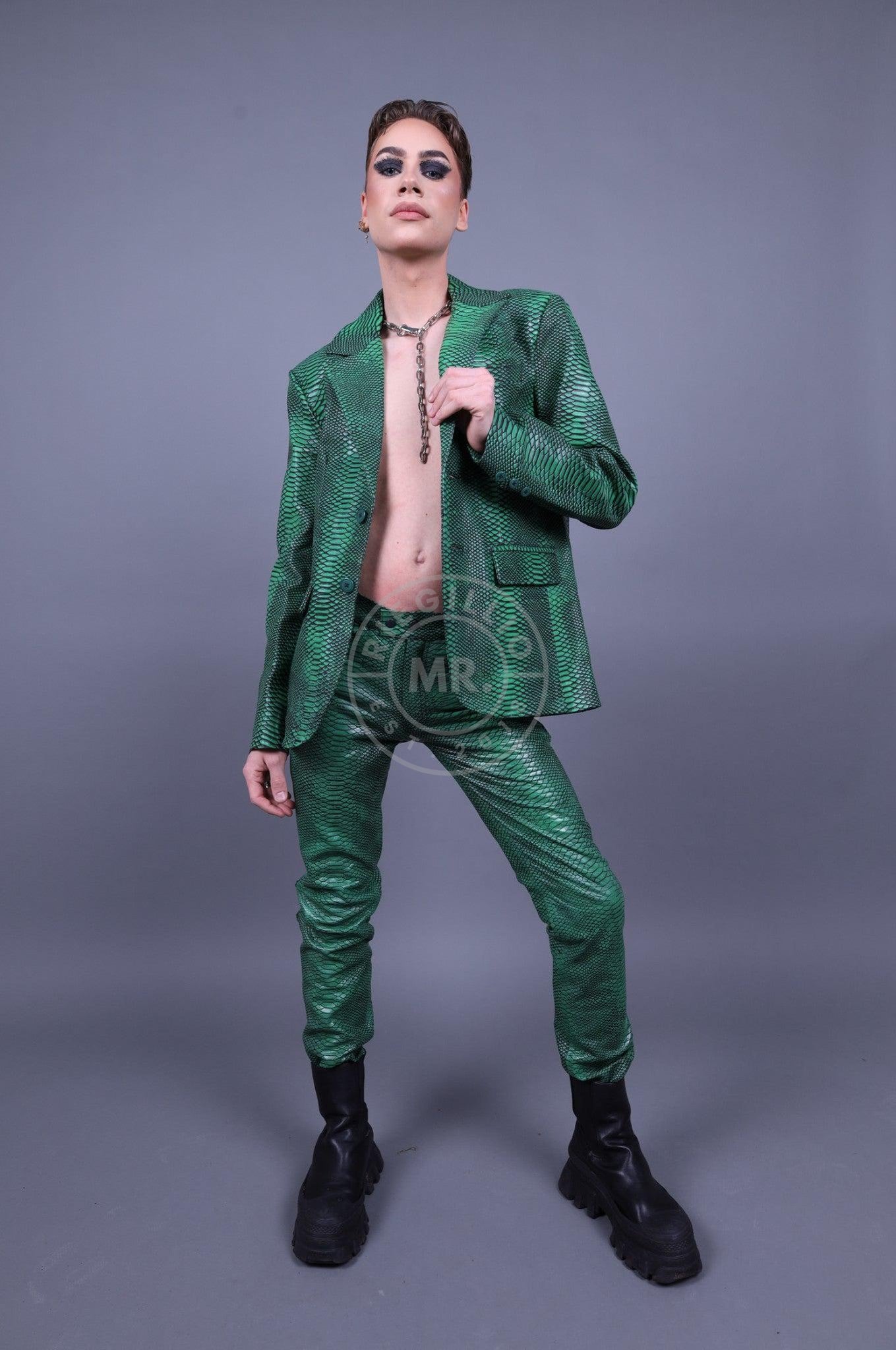 Green Leather Snake Blazer-at MR. Riegillio