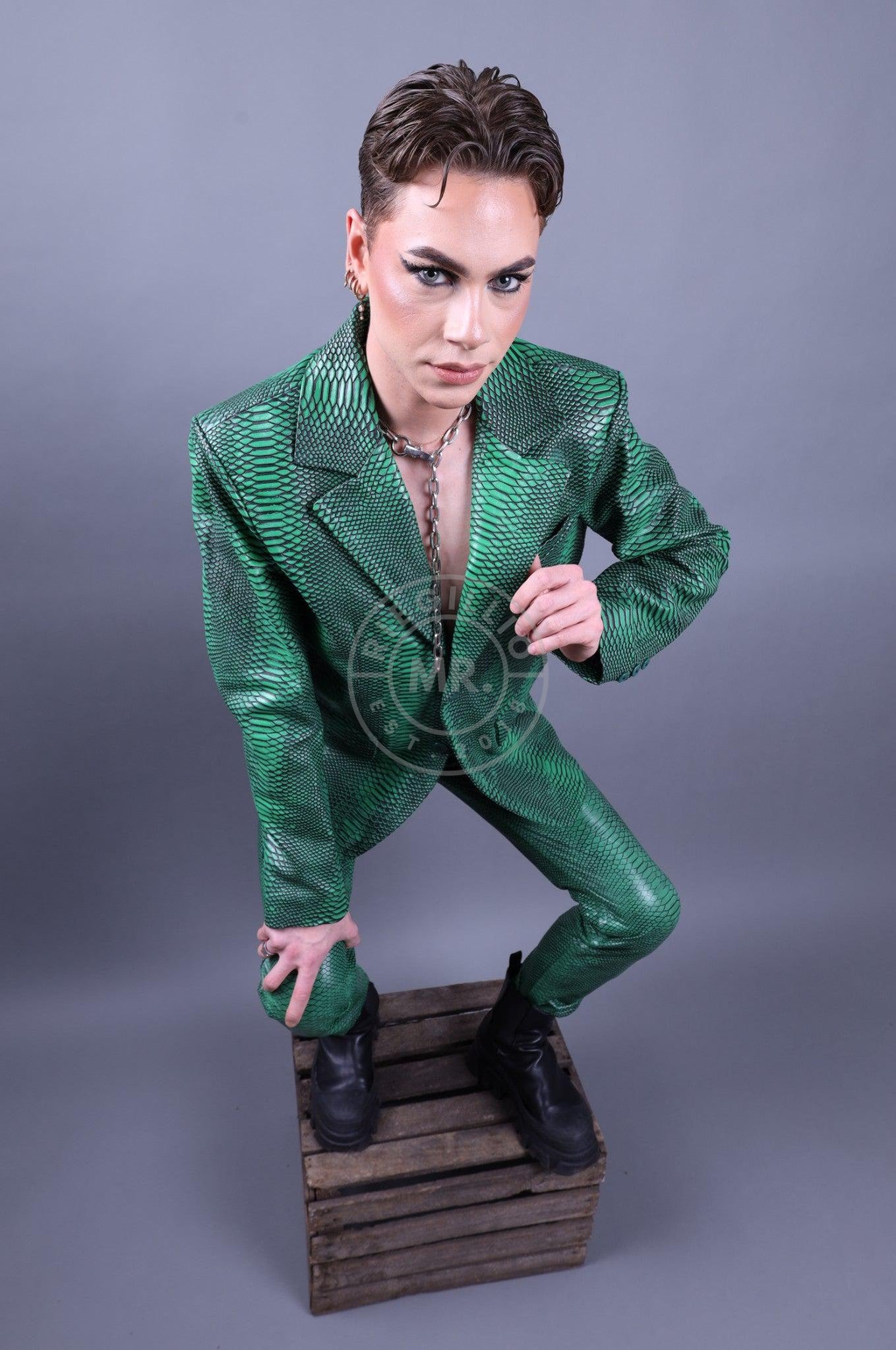 Green Leather Snake Pants-at MR. Riegillio