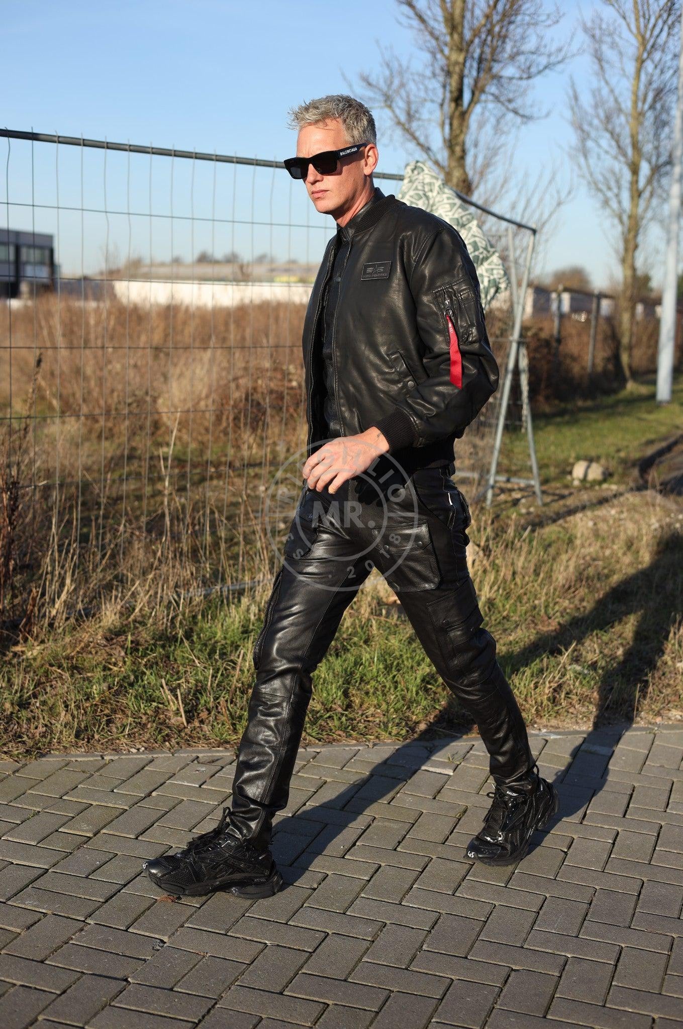 Black Leather Pants - Snap Pockets-at MR. Riegillio