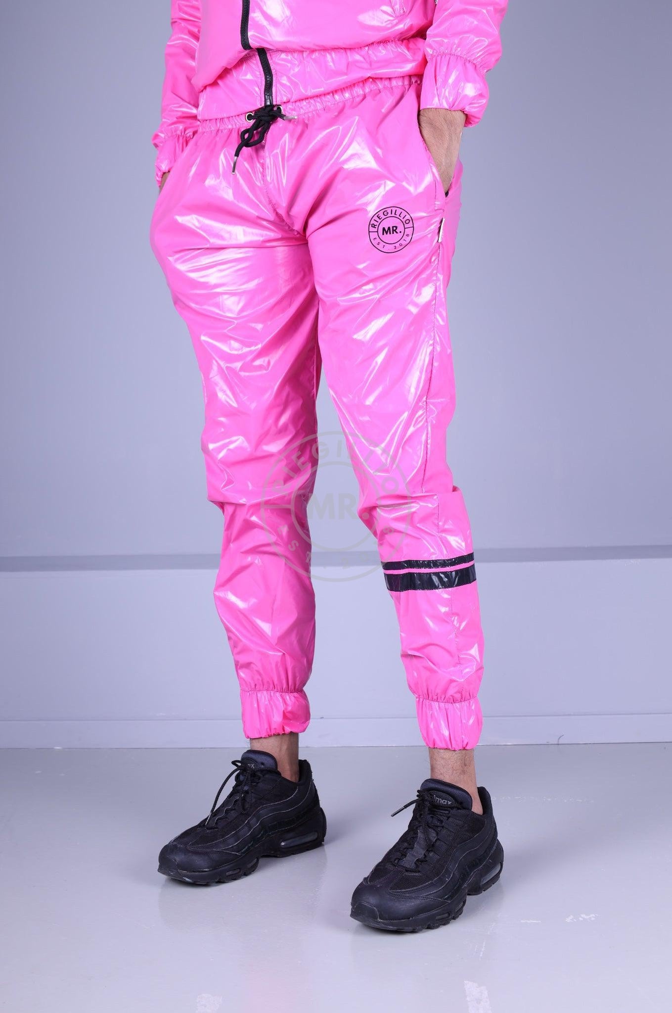 Shiny Nylon Tracksuit Pants - Pink-at MR. Riegillio