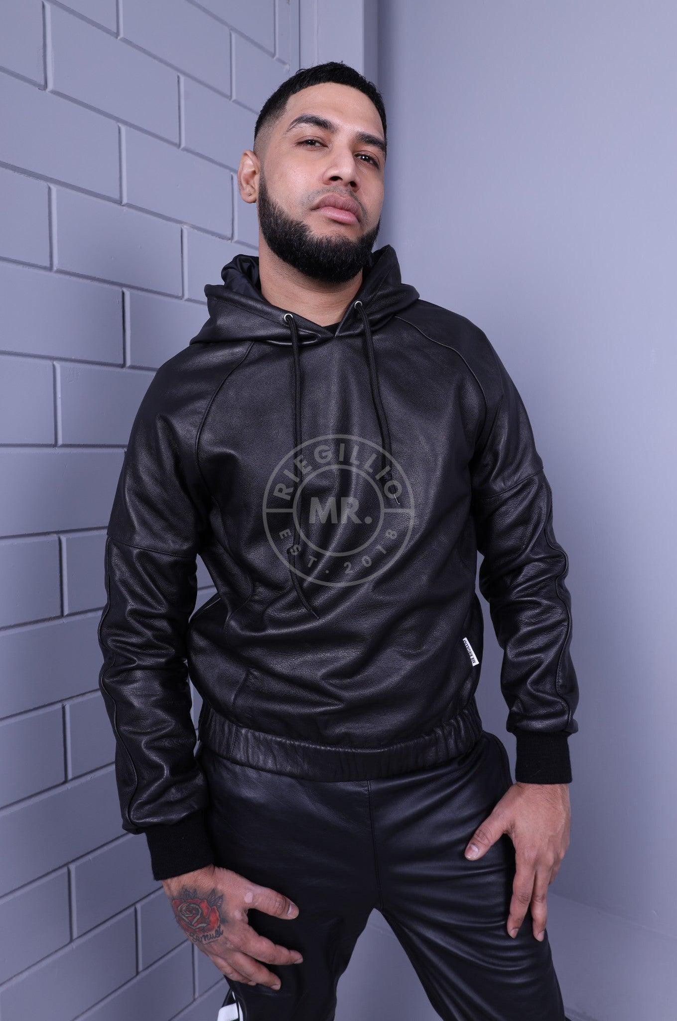 Full Black Leather Hoodie at MR. Riegillio