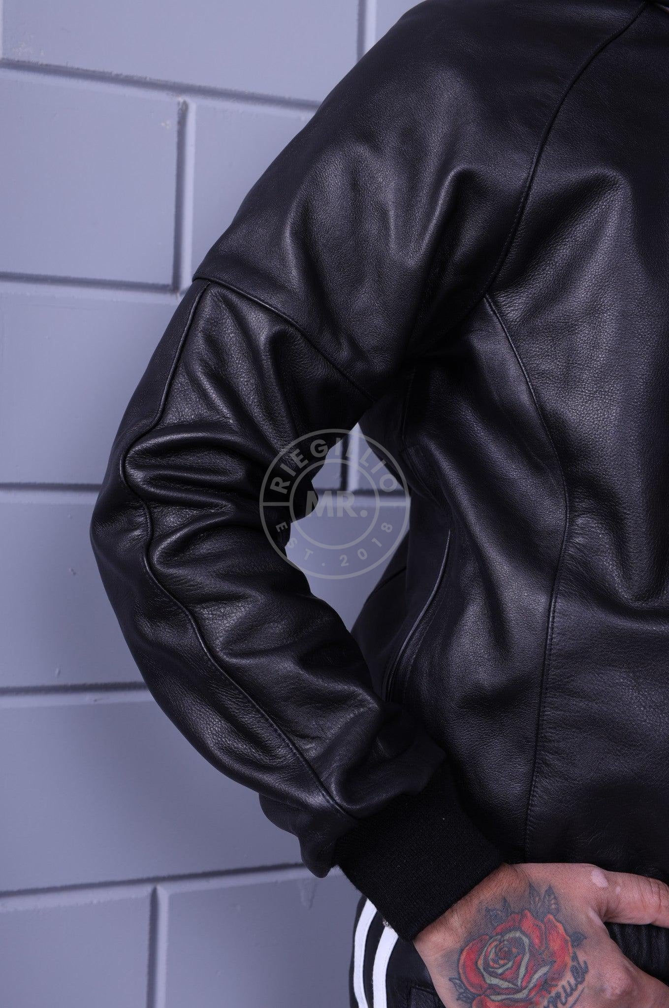 Full Black Leather Hoodie-at MR. Riegillio