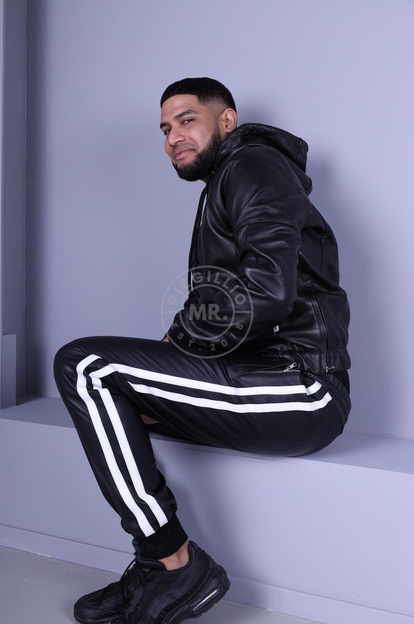 Full Black Leather Hoodie at MR. Riegillio