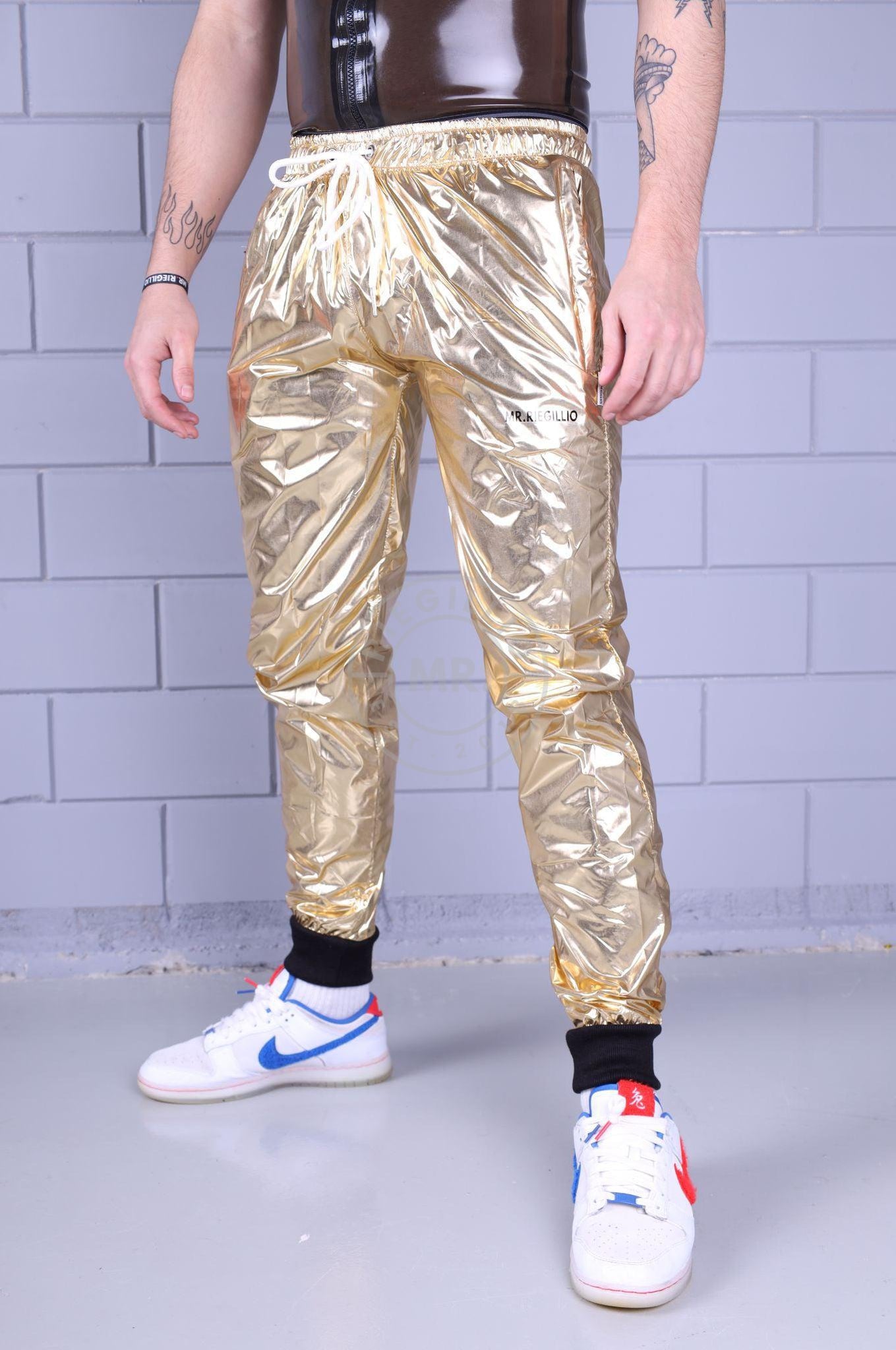 Shiny Nylon Tracksuit Pants - Gold-at MR. Riegillio