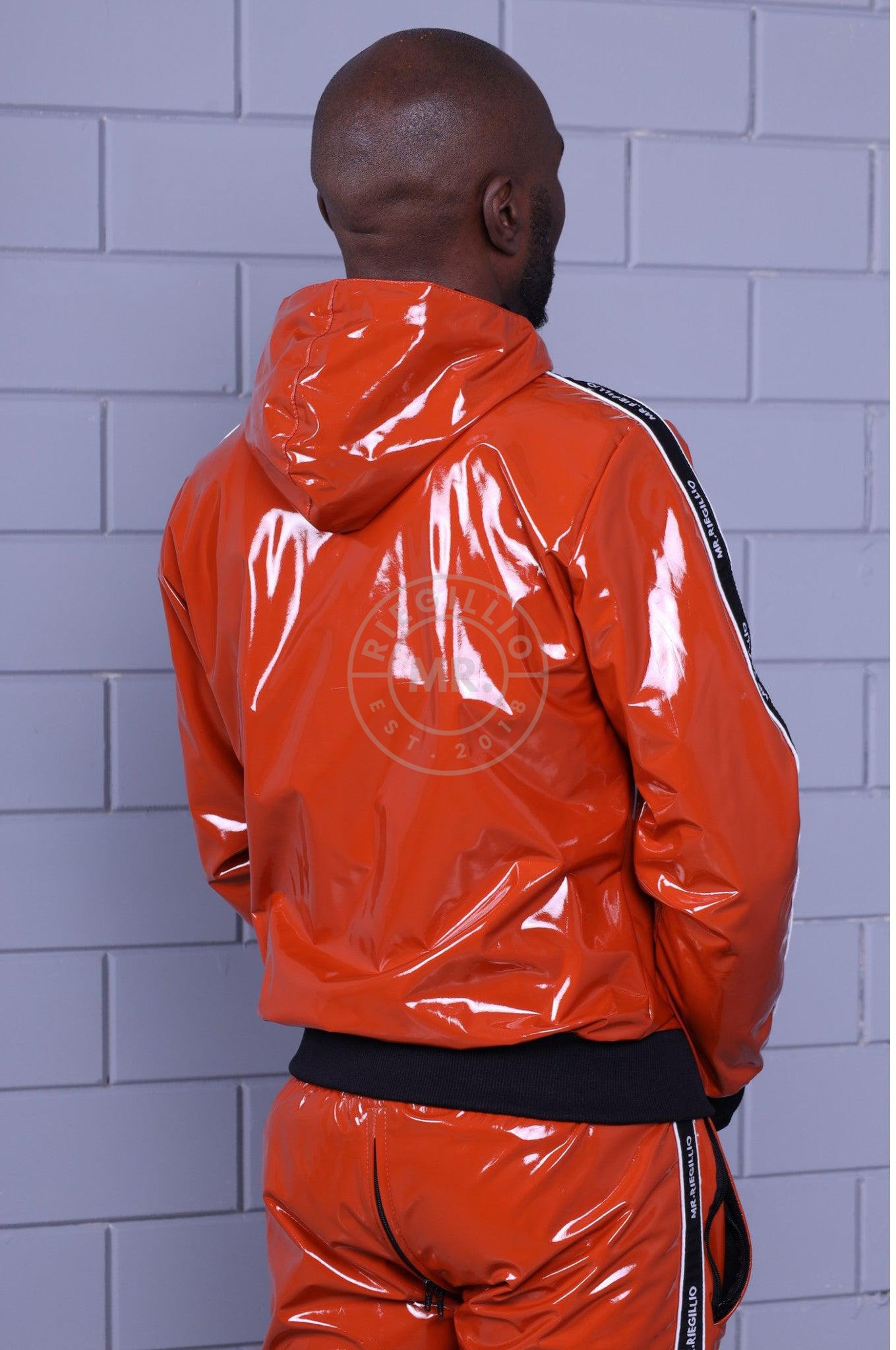 Orange PVC Tracksuit Jacket - Logo Trim at MR. Riegillio