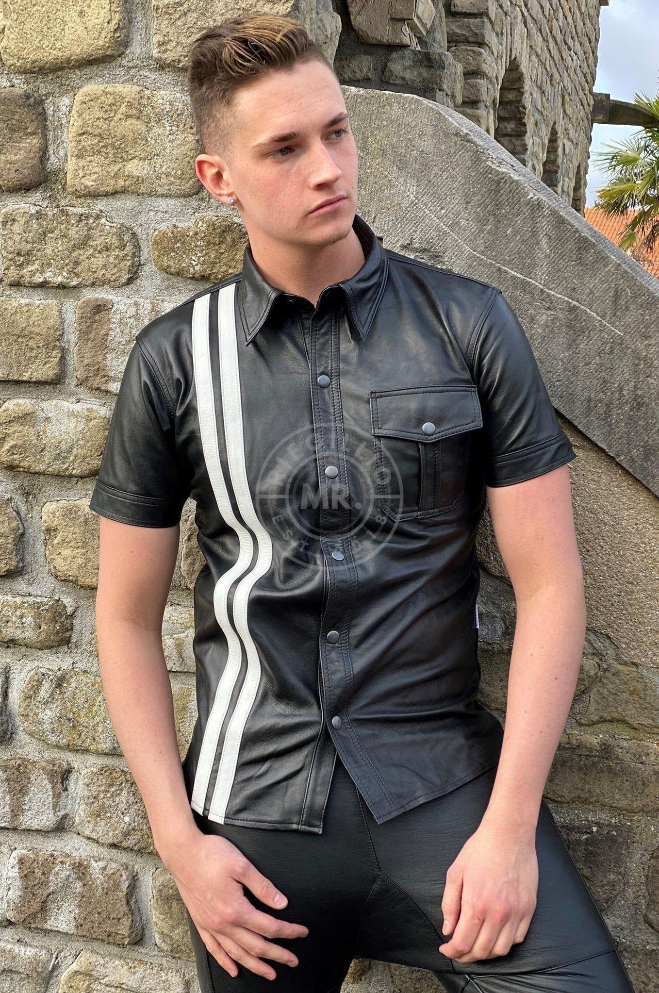 Black Leather Shirt - White Stripes at MR. Riegillio