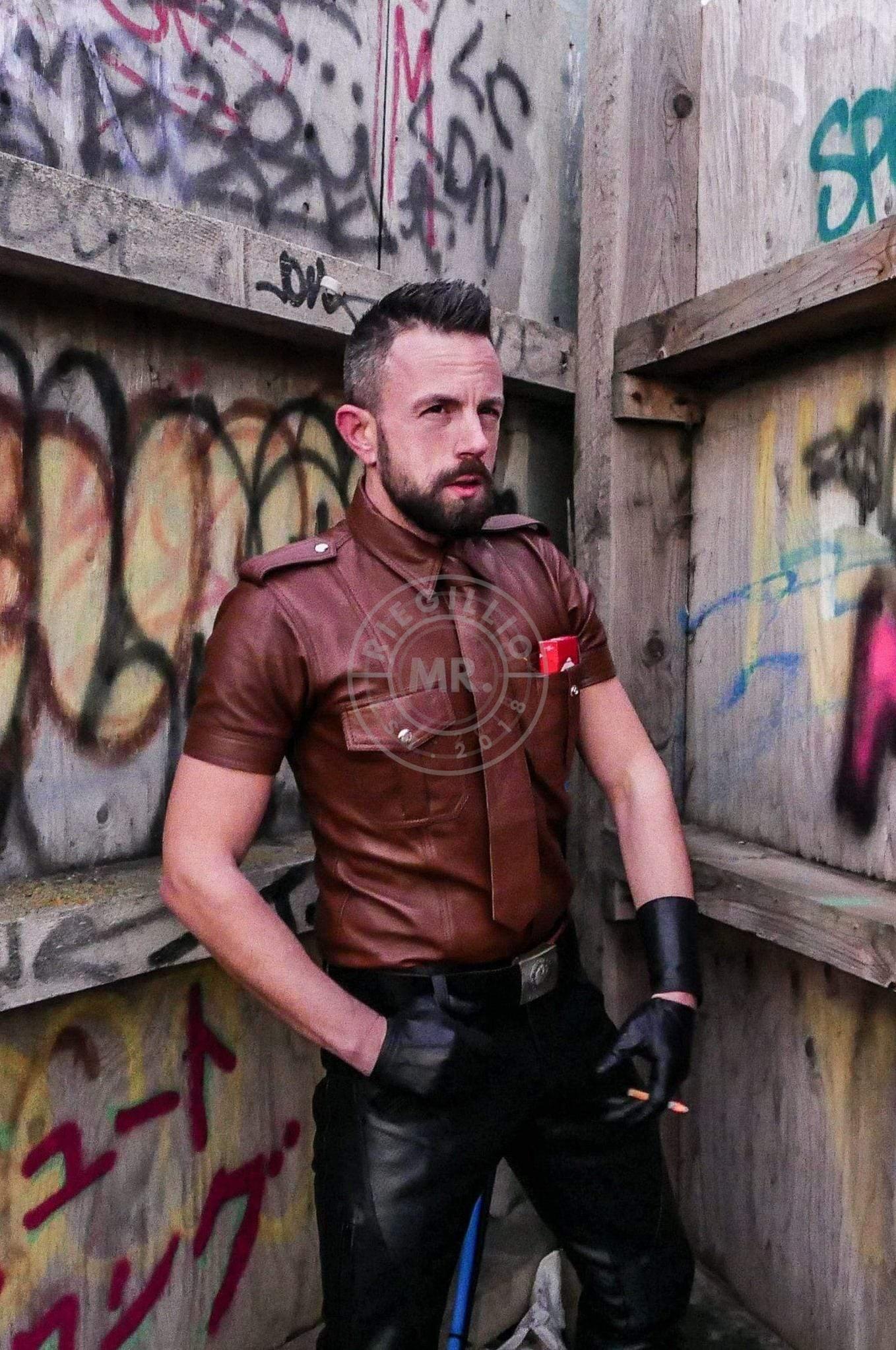 Cinnamon Brown Leather Shirt at MR. Riegillio