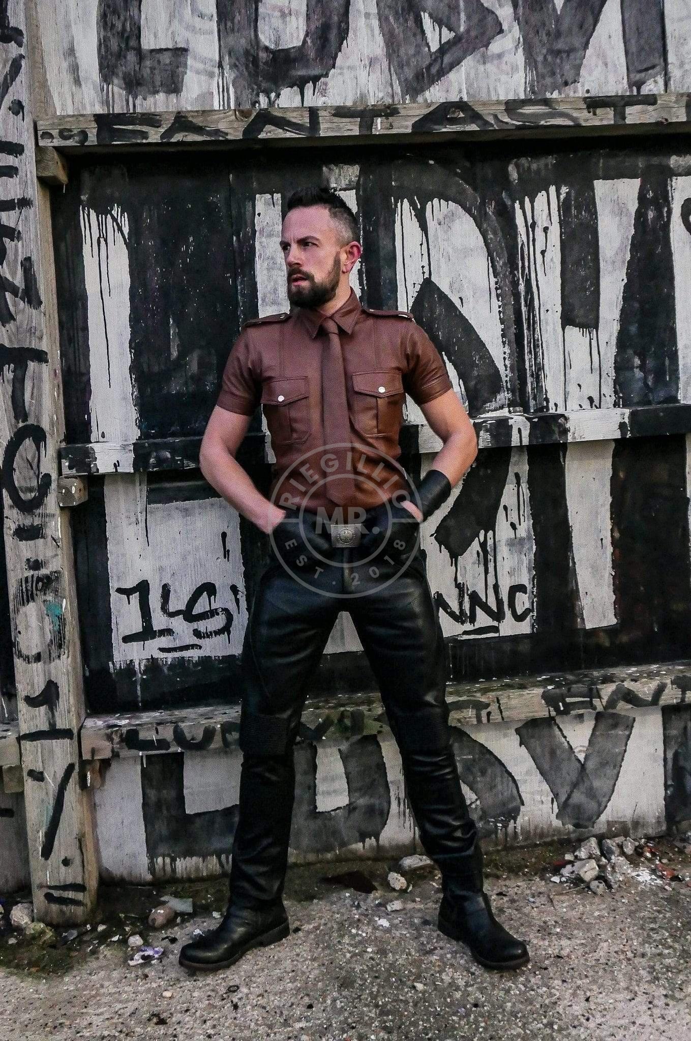 Cinnamon Brown Leather Tie at MR. Riegillio