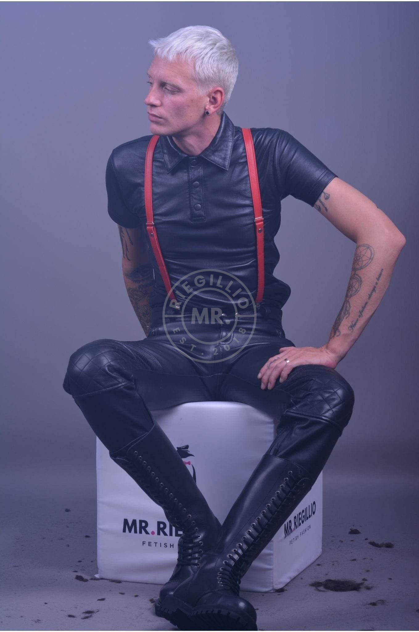 Black Leather Polo - Plain Black at MR. Riegillio