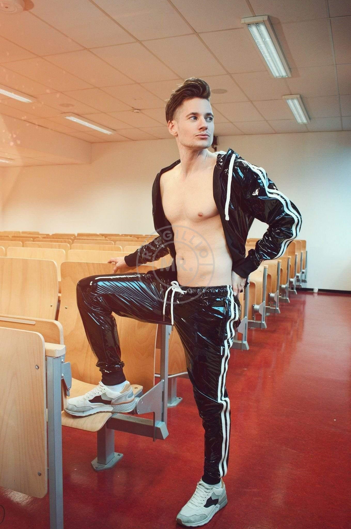 PVC Tracksuit Jacket - WHITE STRIPES at MR. Riegillio