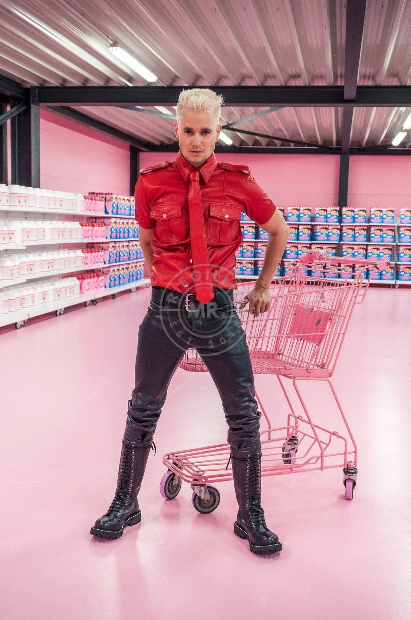 Red Leather Tie at MR. Riegillio