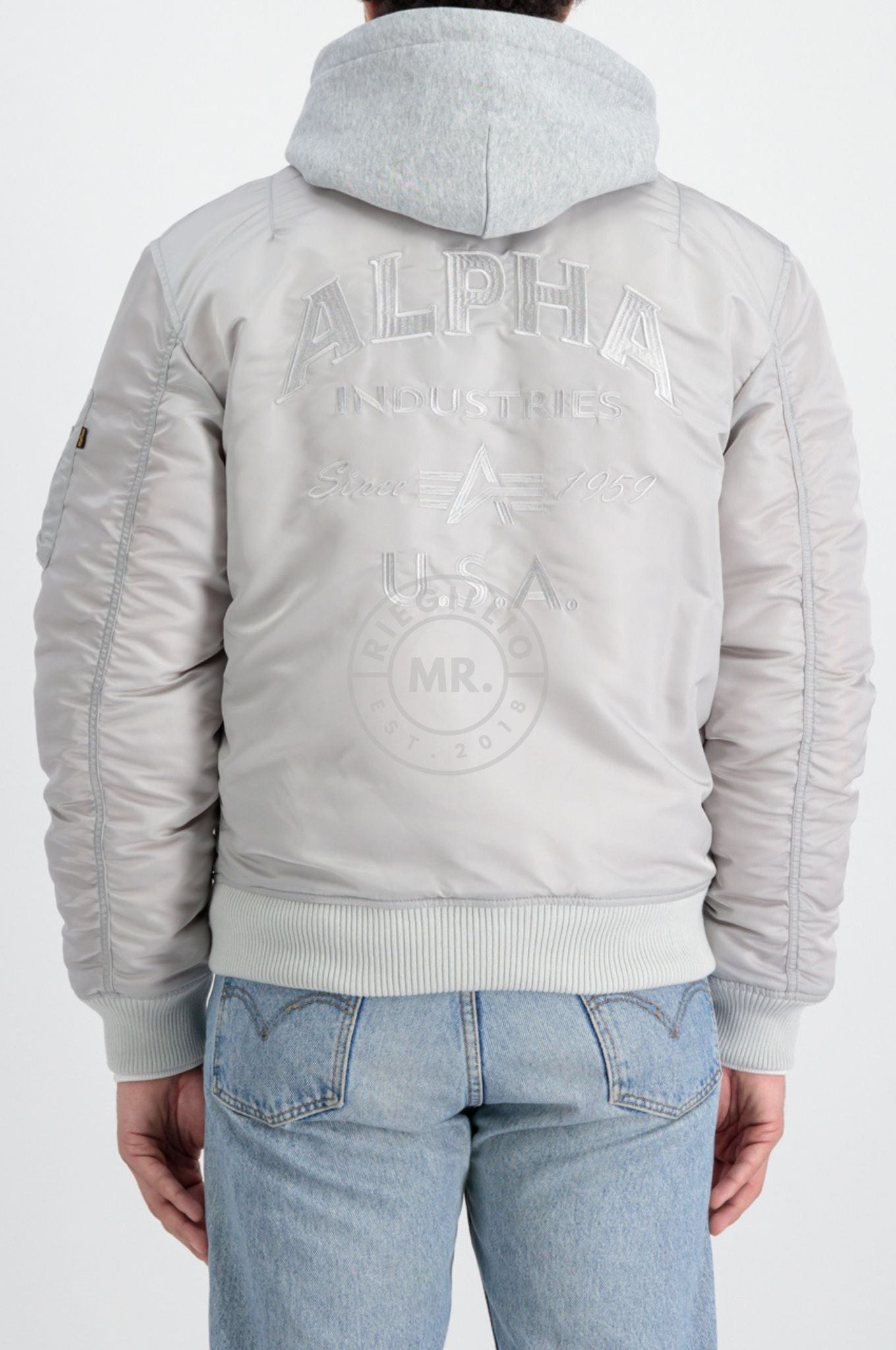 Alpha Industries MA-1 ZH Back EMB Jacket - Pastel Grey at MR