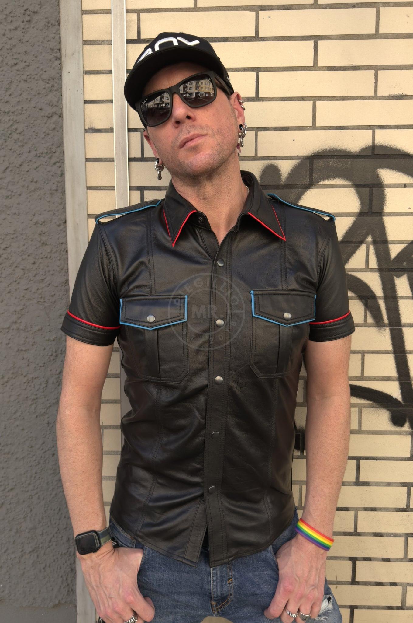 Black Leather Shirt - Folsom Piping at MR. Riegillio