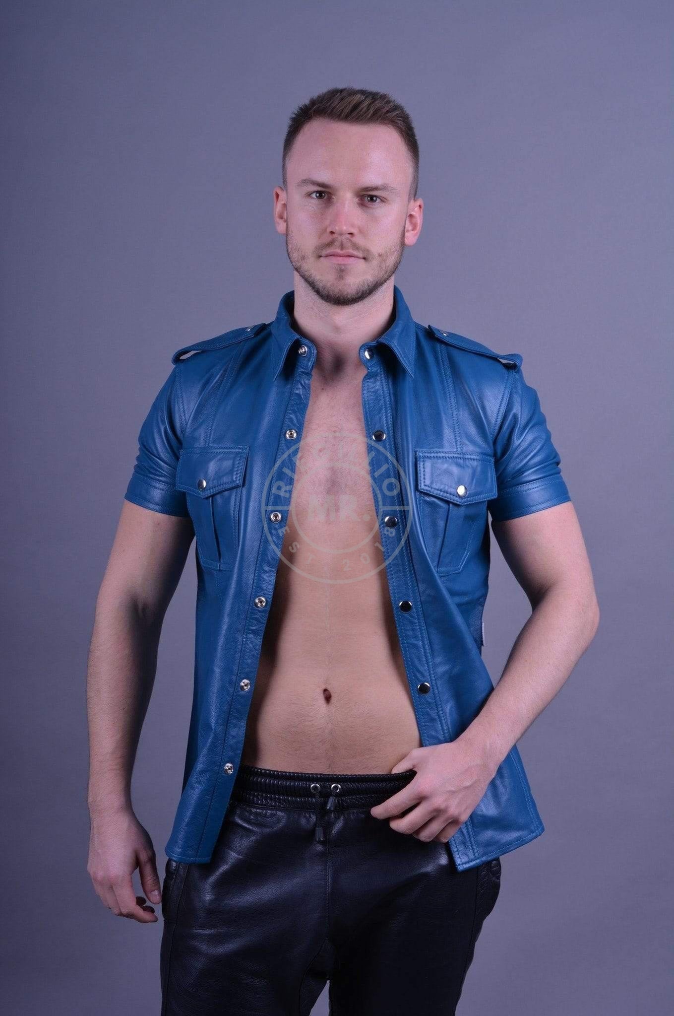 Jeans Blue Leather Shirt-at MR. Riegillio
