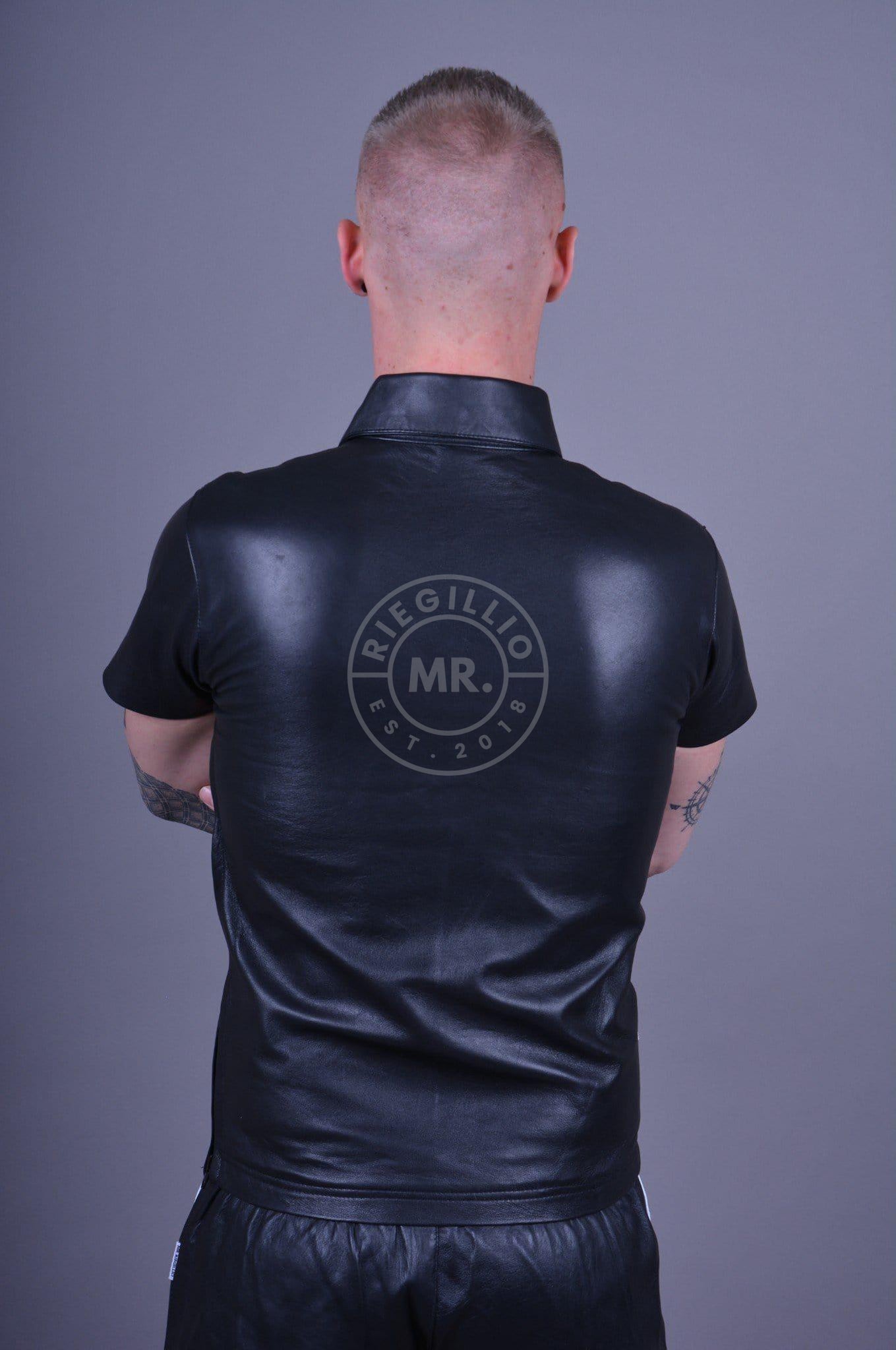 Black Leather Polo - PLAIN BLACK at MR. Riegillio
