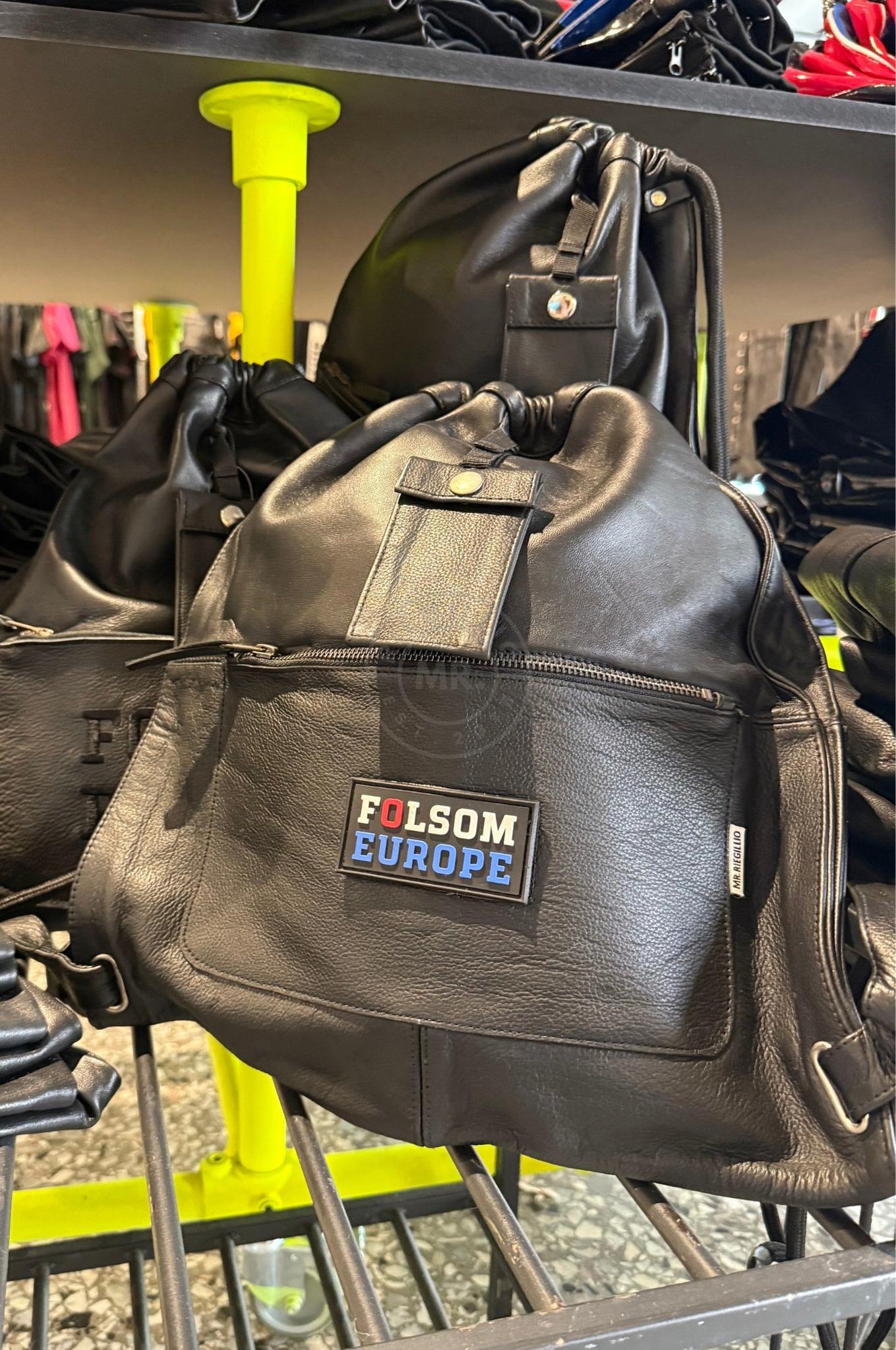 Leather Backpack Full Black - Folsom Europe Velcro Patch at MR. Riegillio