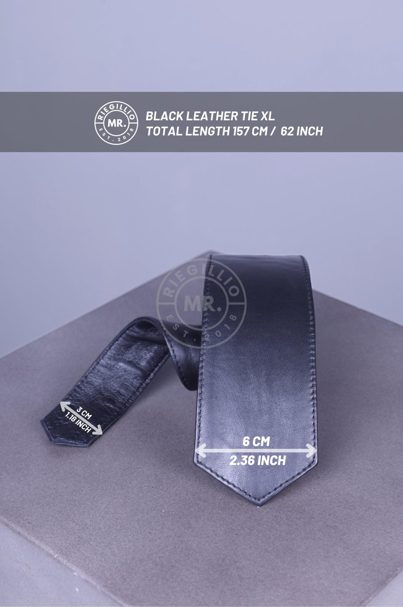 Schwarze Leder Krawatte XL