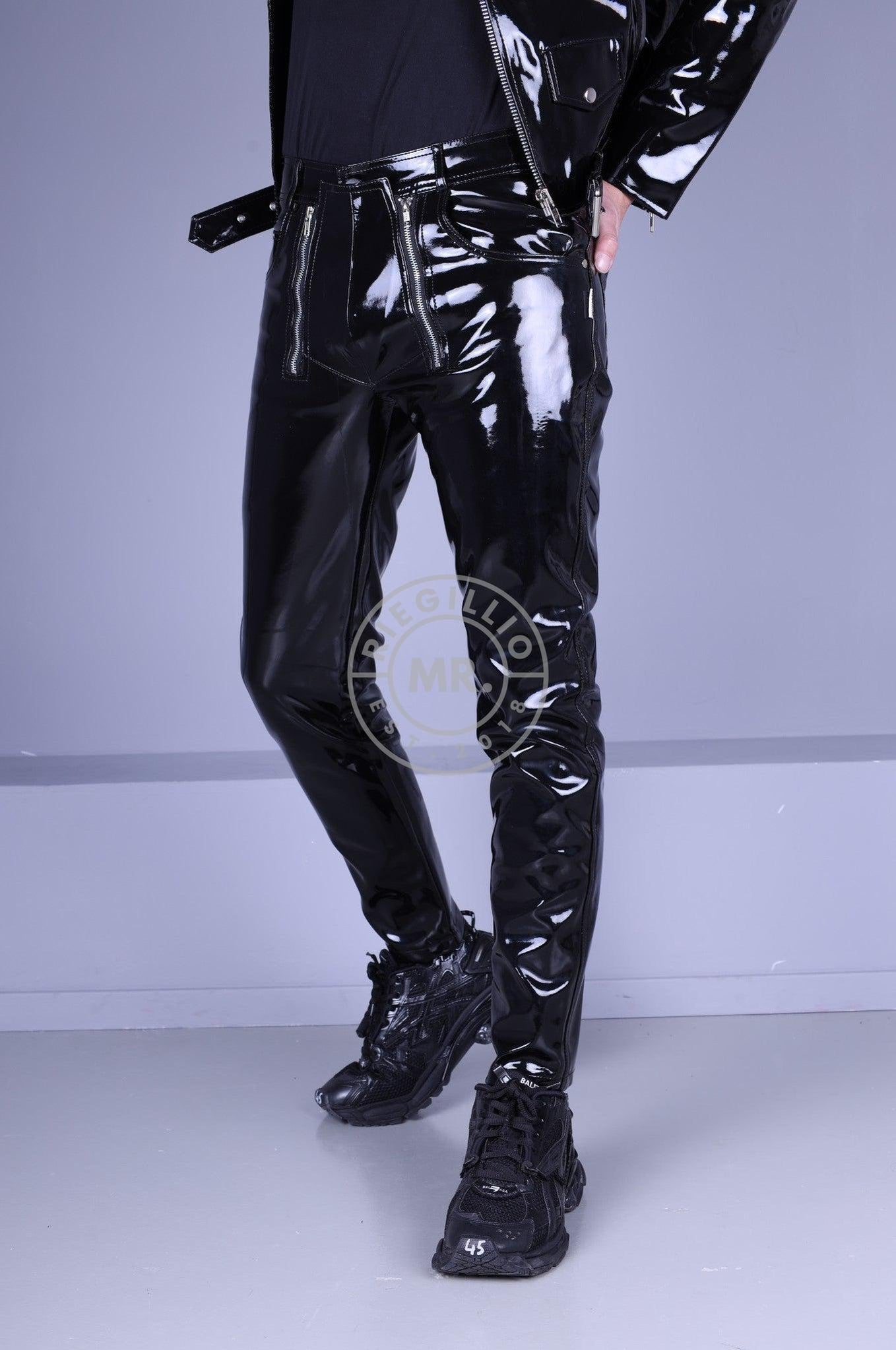 Glossy Patent Leather Latex Pants Men With Two Way Zipper And