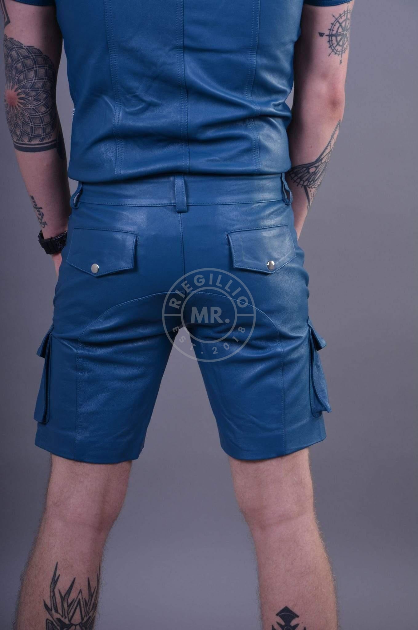 Jeans Blue Leather Cargo Short at MR. Riegillio