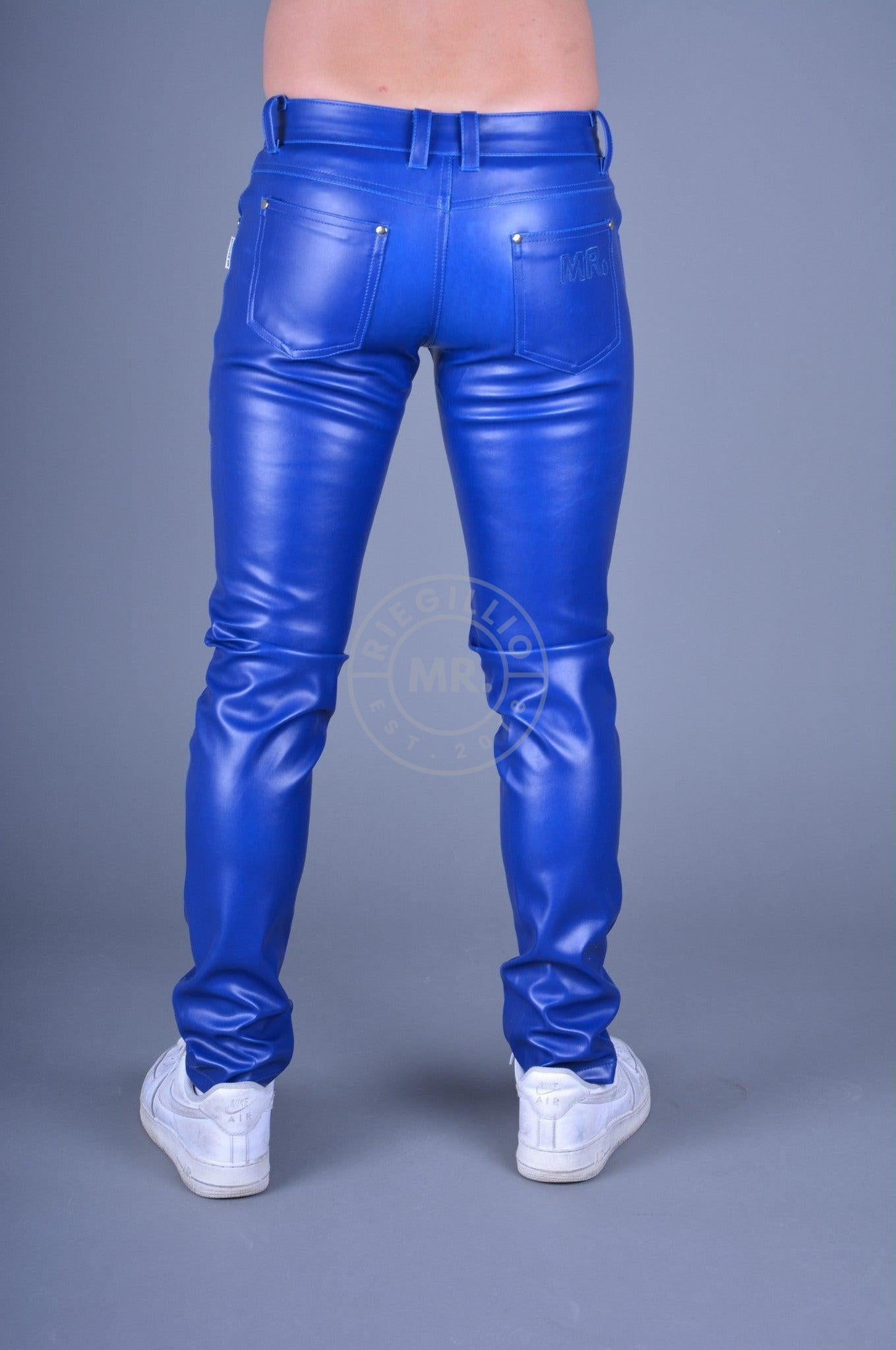 Leather pants, vegan, royal blue