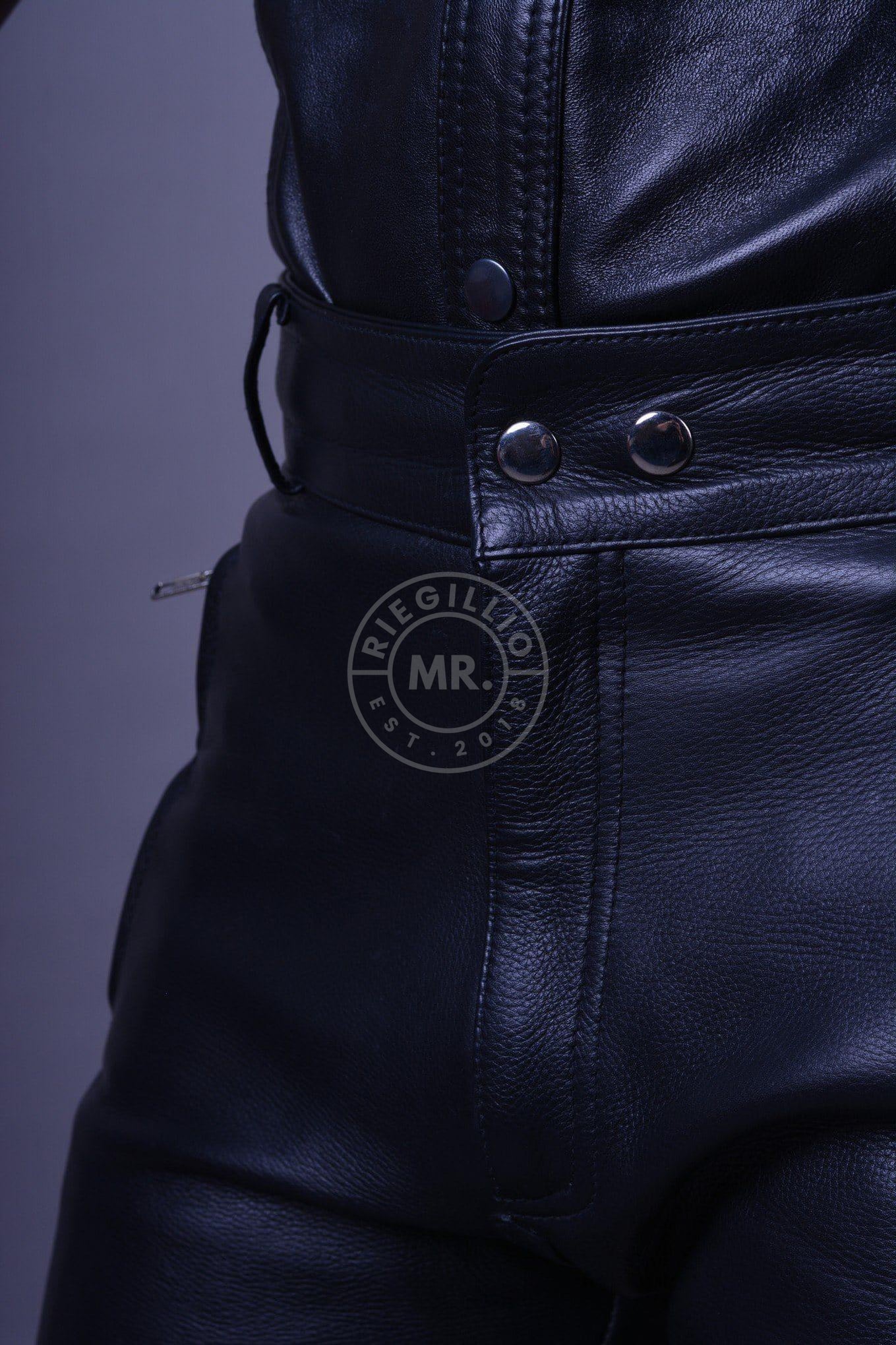 Black Leather Motorbike Pants-at MR. Riegillio