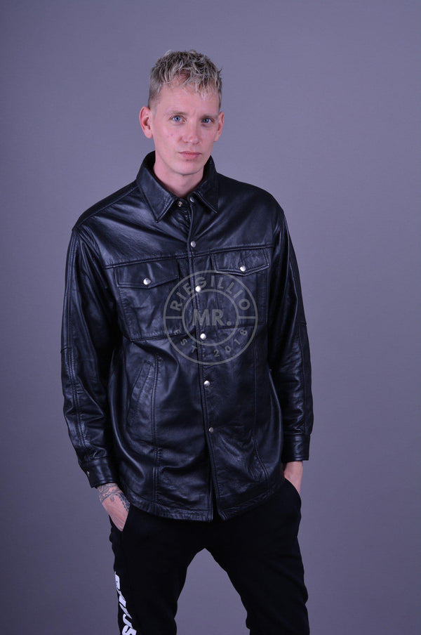 Black Leather Oversized Shirt at MR. Riegillio