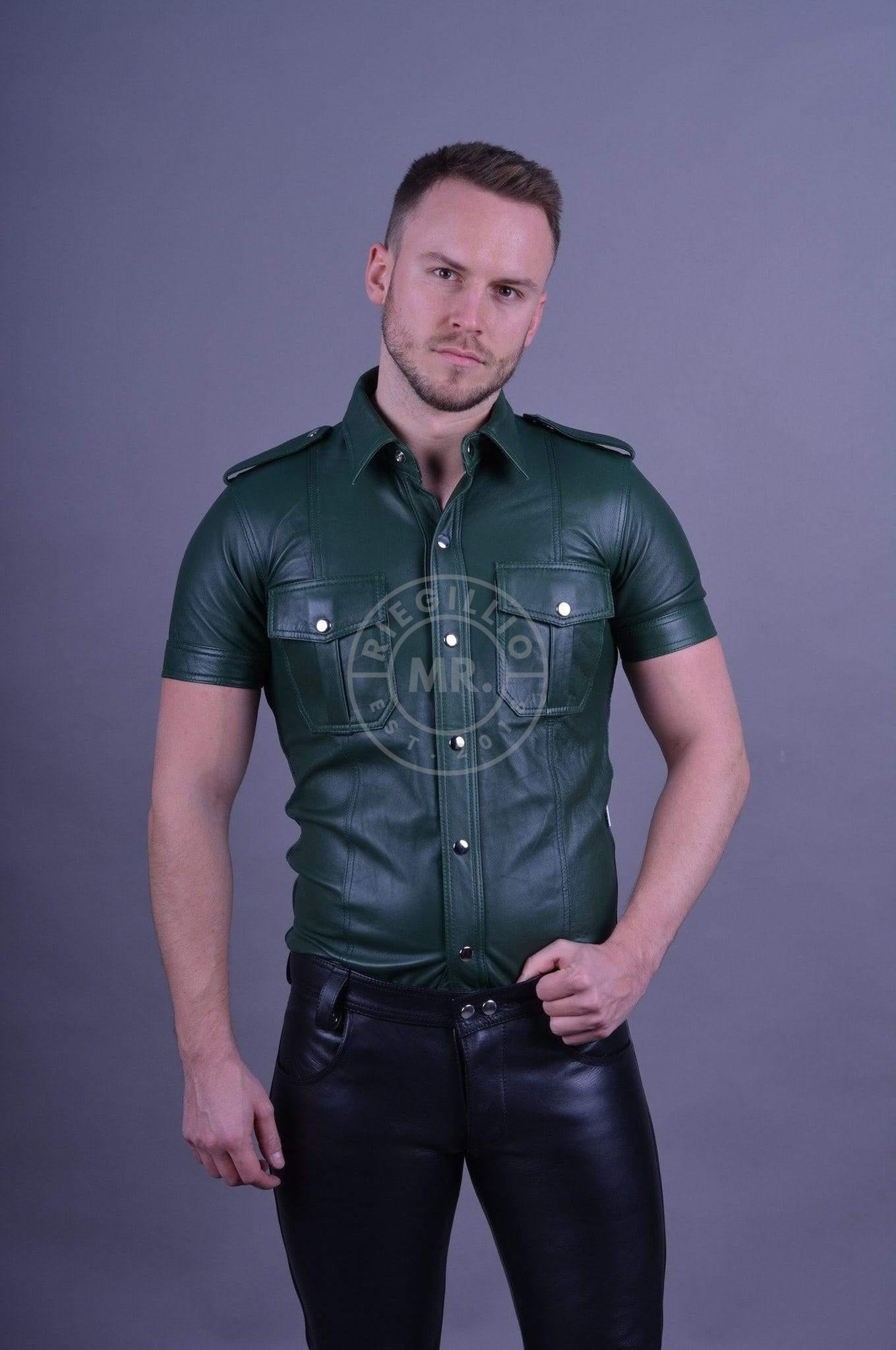 Dark Green Leather Shirt at MR. Riegillio