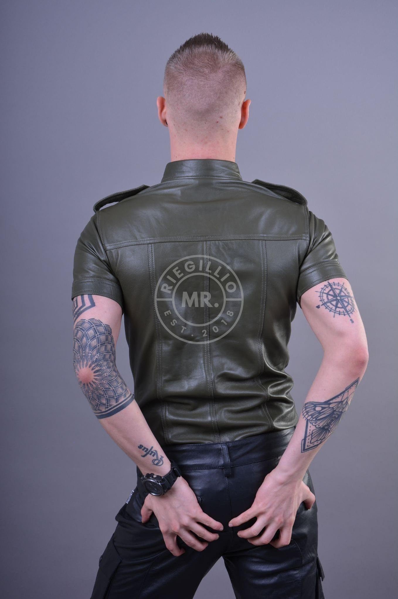 Army Green Leather Shirt at MR. Riegillio